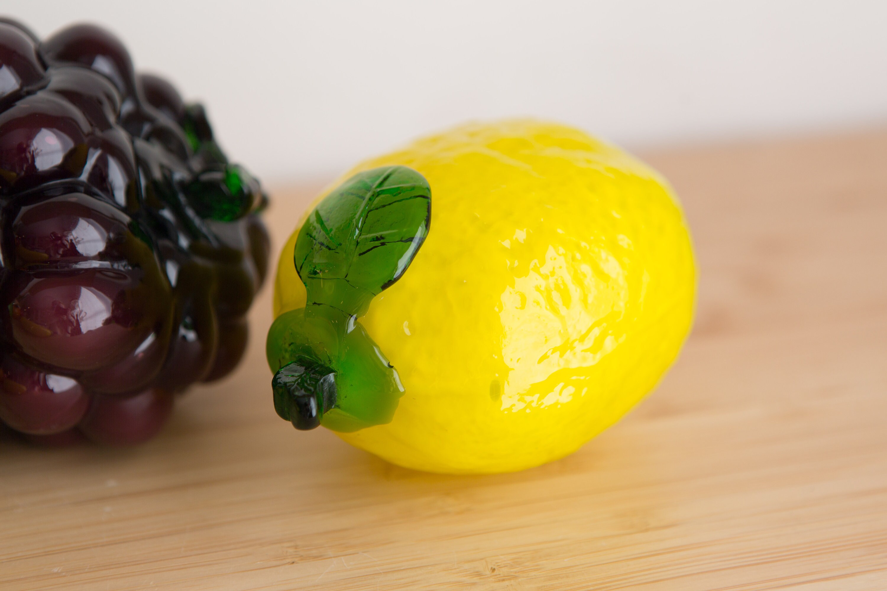 Vintage Glass Fruit Set of 6 Blown Glass Art Yellow Banana, Purple