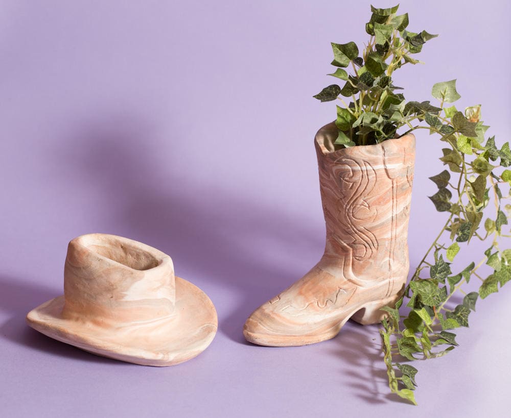Boot and Hat Planters Vintage Soapstone Cowboy Western Boot