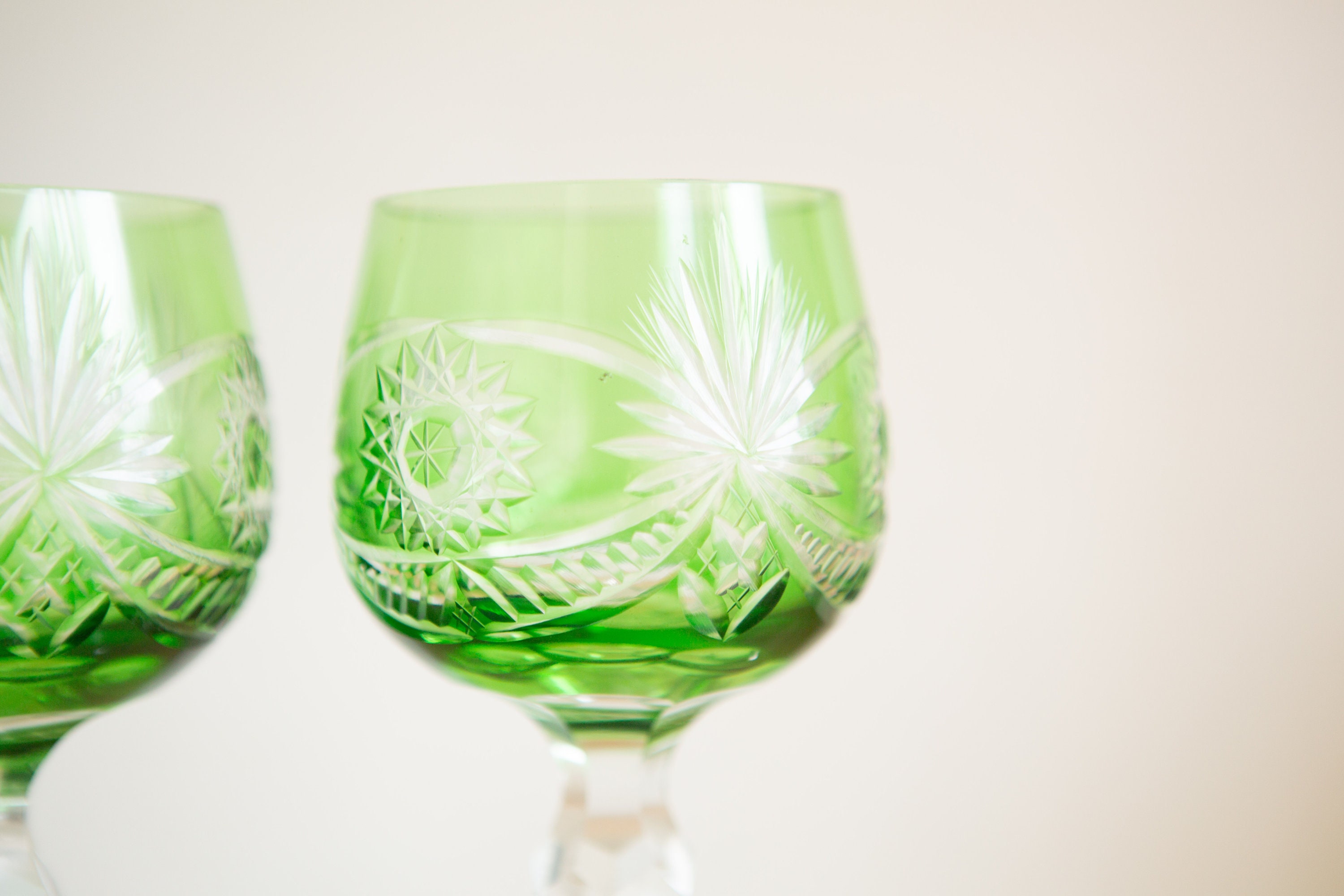 Nachtmann Germany Traube Reseda Lime Green Cased Cut to Clear Crystal