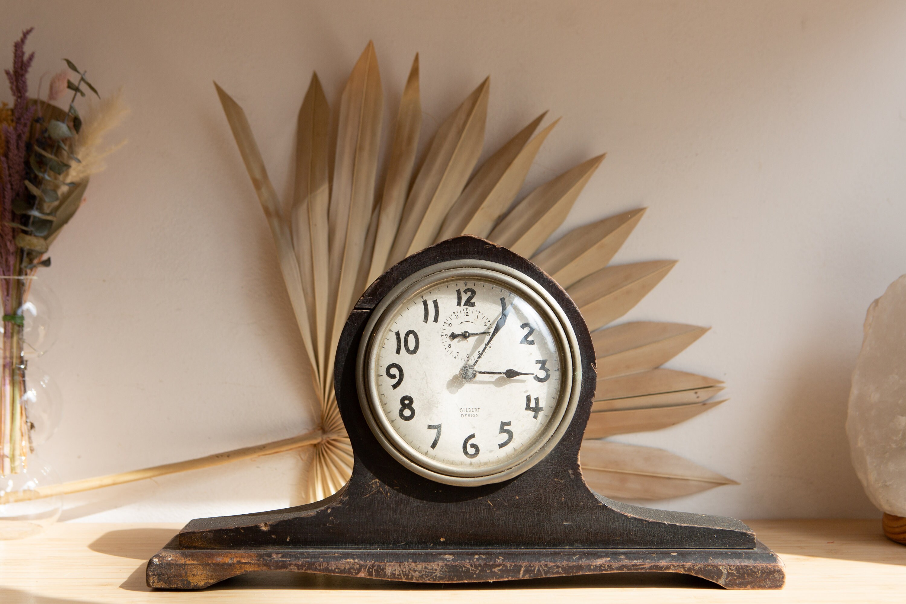 Antique Wind up Clock Late 1800's Gilbert Design Dark Wood Vintage