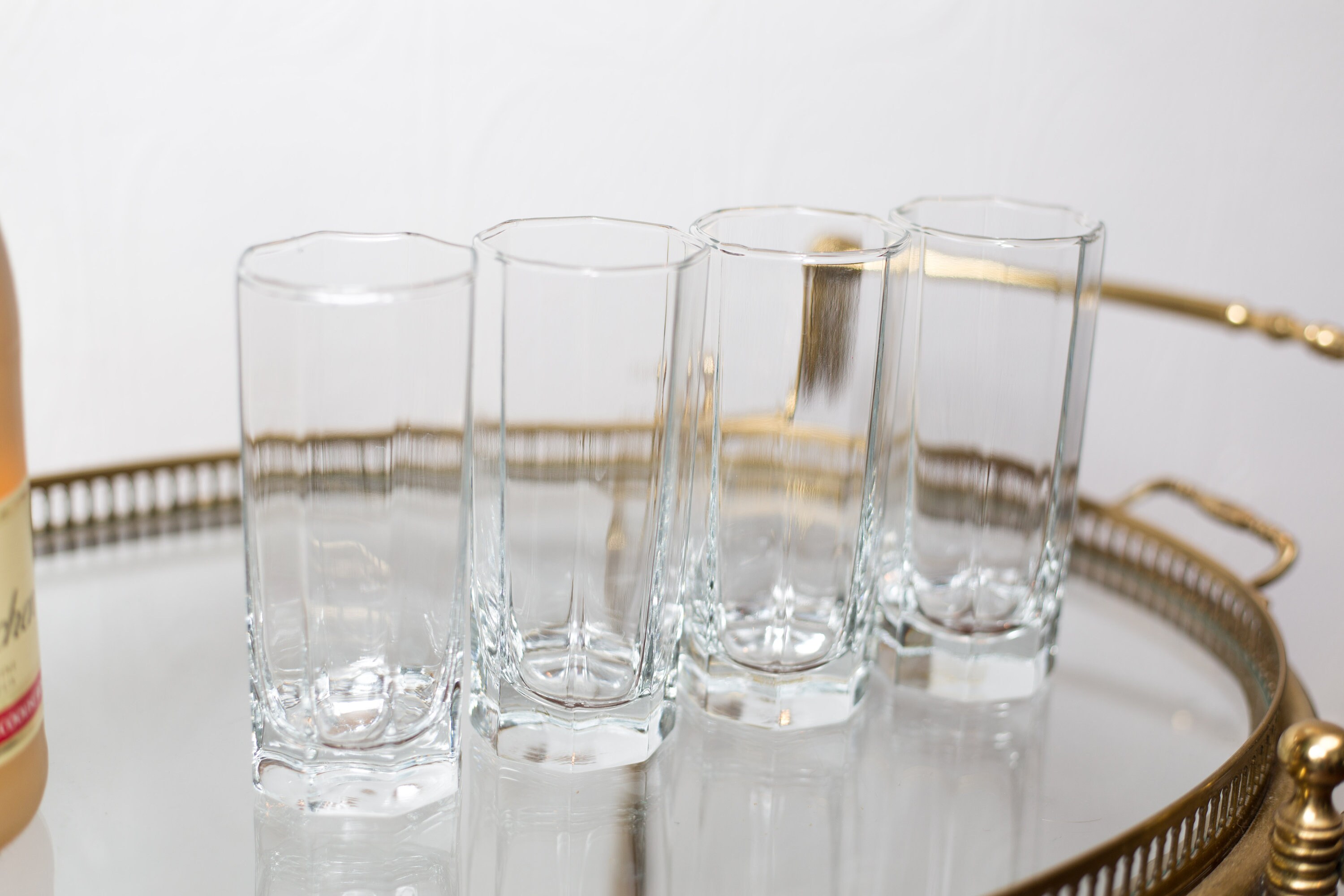 4 Octagon Glasses 10oz Vintage Set of Highball Tumbler Barware
