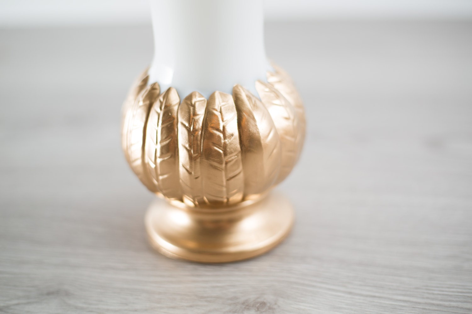 Milk Glass Vase / Large Gold Dipped Vintage Leafy with Geometric Feather Shapes / Midcentury