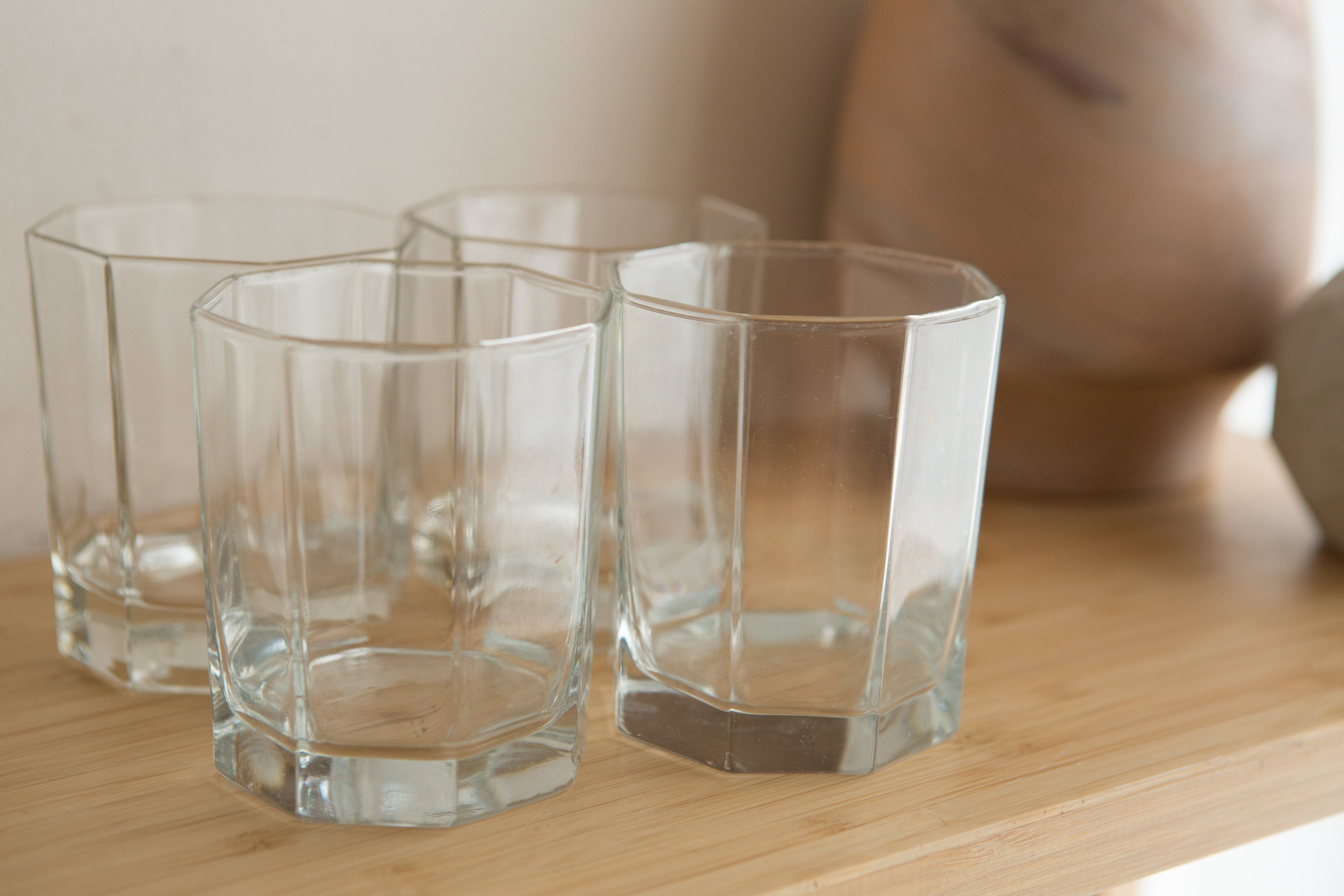 4 Octagon Cocktail Glasses 10oz Vintage Lowball Tumbler Barware