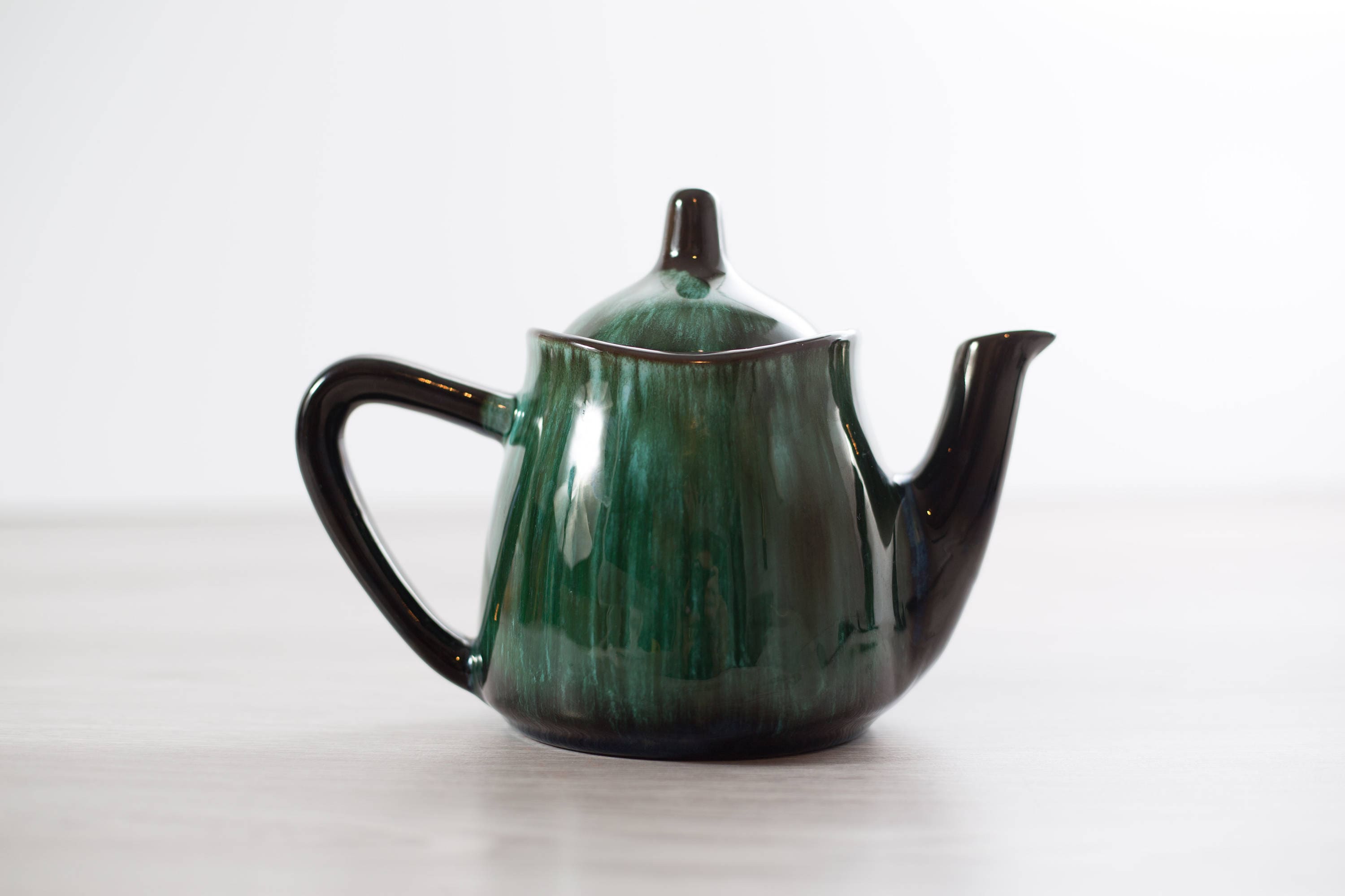 Vintage Teapot / Ceramic Blue Mountain Pottery Emerald Marble Green and