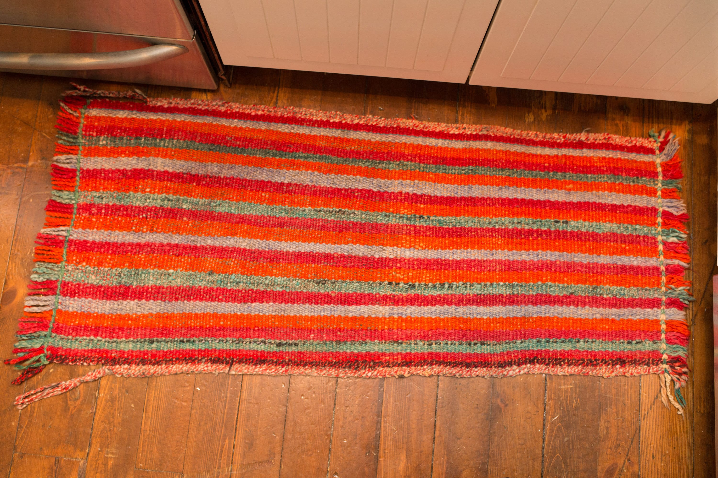 Vintage Woven Rug Mid Century Modern Fiery Orange Pallet Bohemian