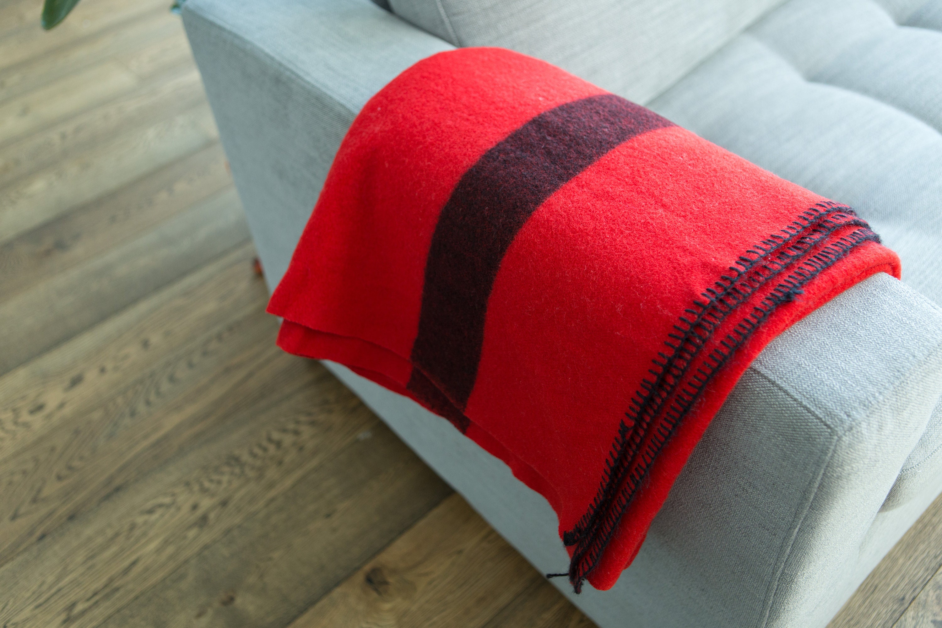 Vintage Striped Blanket Red and Black Wool Stripe Throw Cottage