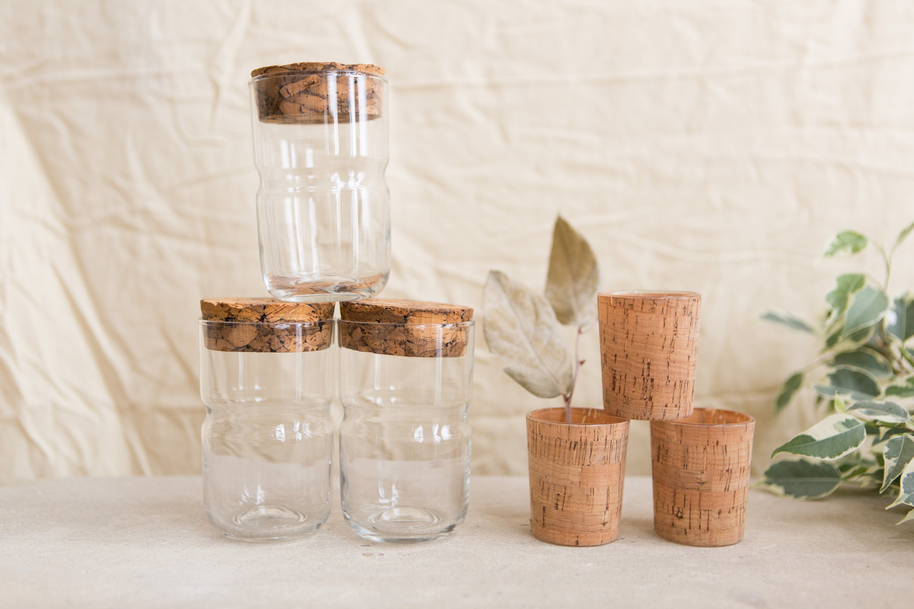 Vintage Glass Jars with Cork Lids and Aperitif Glasses French Style