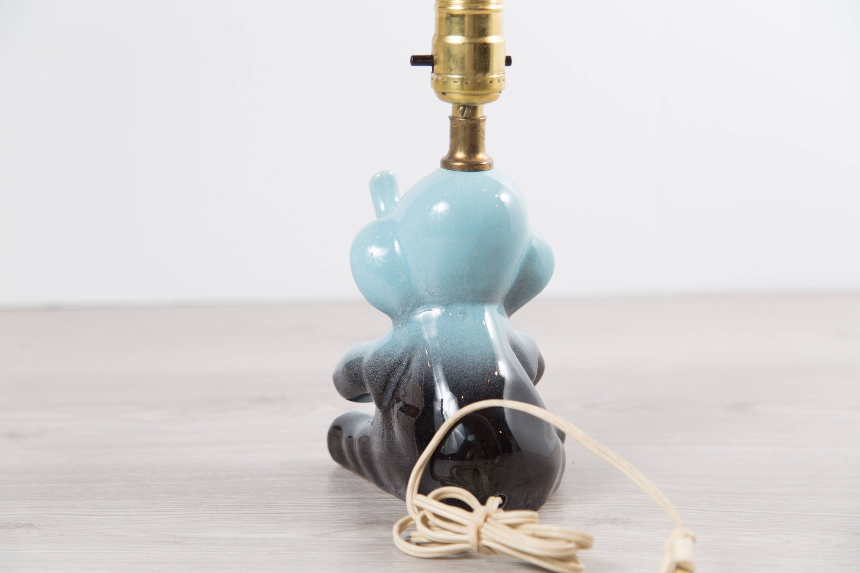 Vintage Elephant Lamp / Ceramic Ombre Blue Sitting Baby Elephant Light