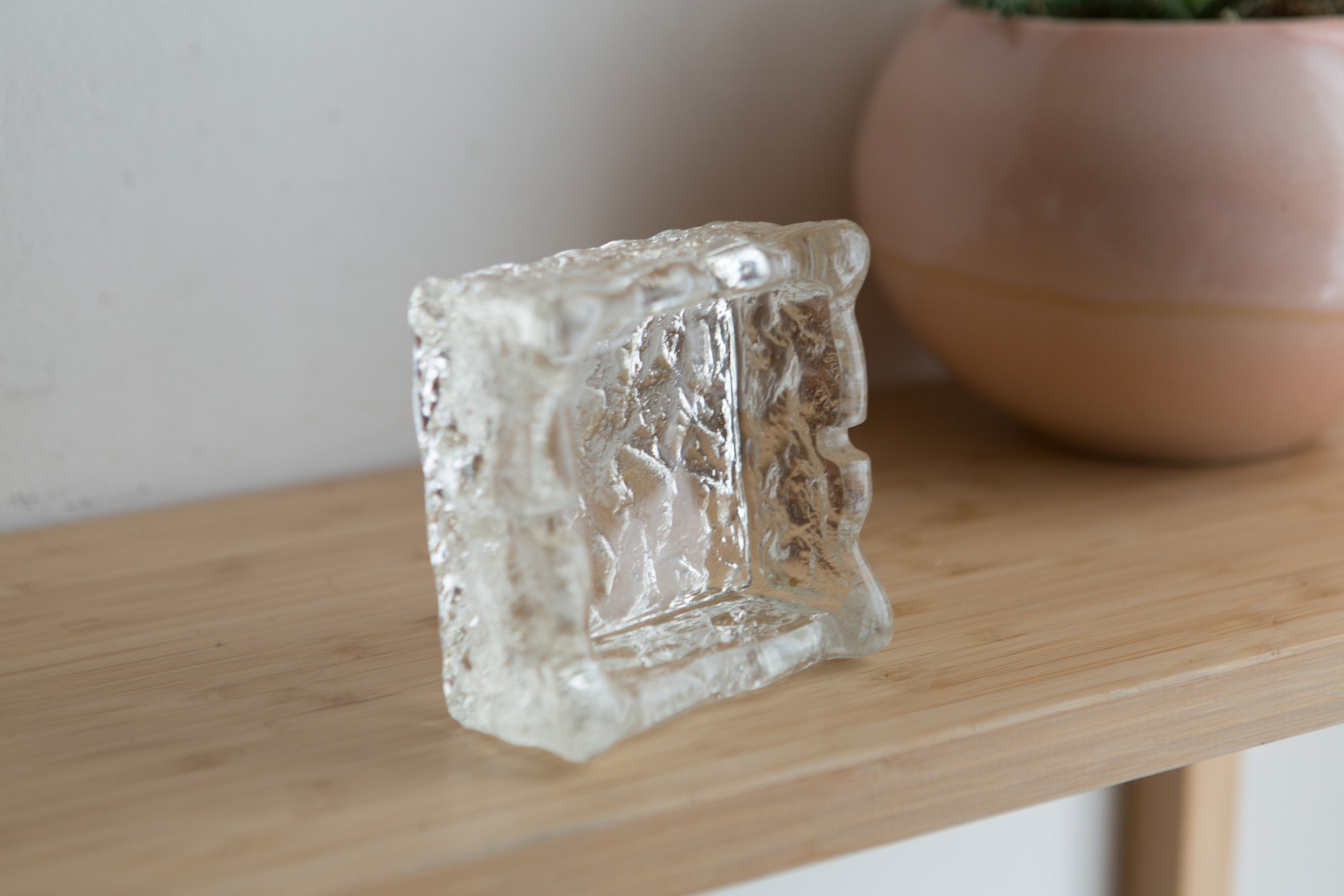 Vintage Glass Ashtray Ice Textured Clear Glass Square Jewelry Dishes