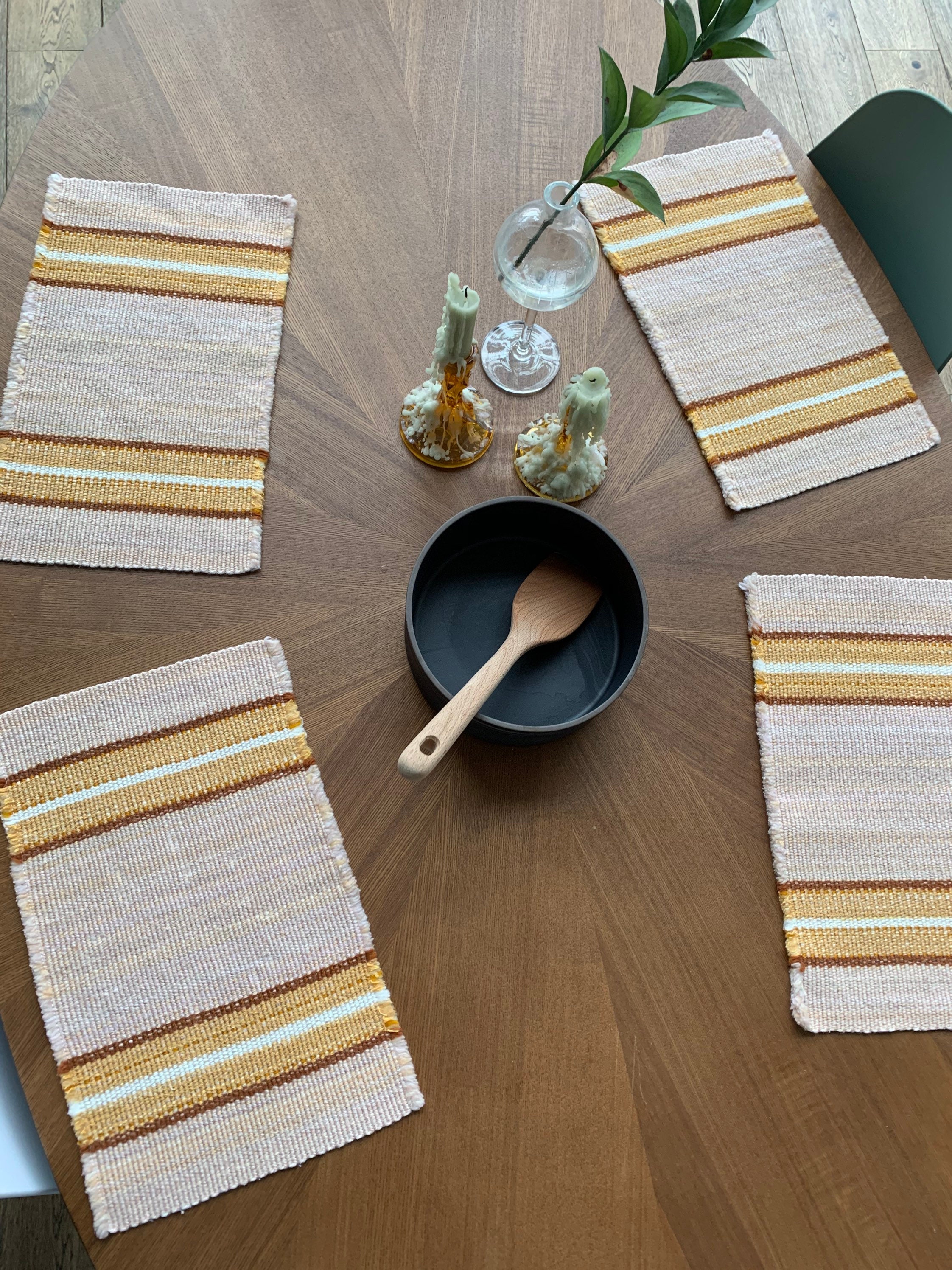 4 Vintage Placemats 1970's Danish Style Loom Woven Fabric Fabric