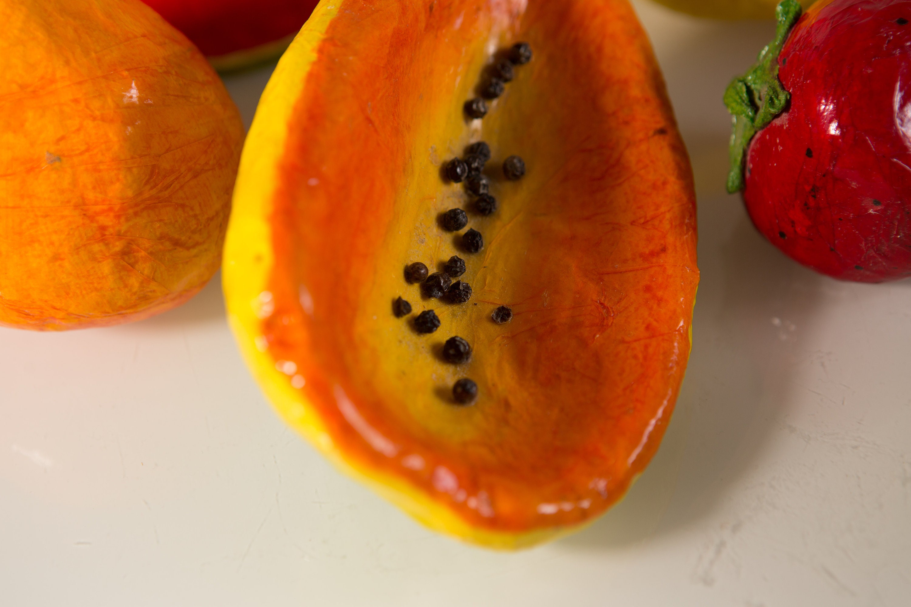 Paper Mache Fruit 8piece Set of Vintage Handmade and Painted Mexican