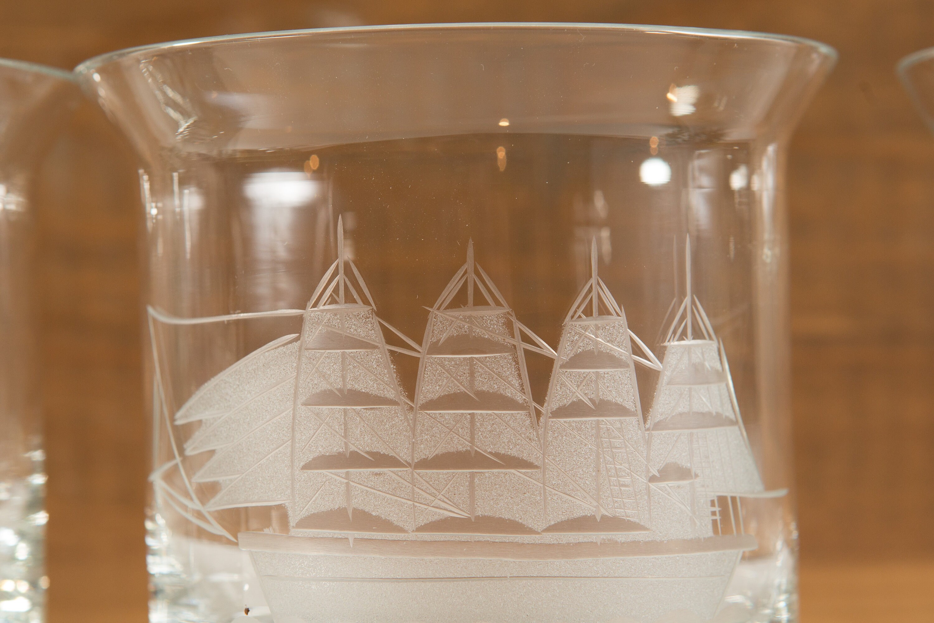 Nautical Ship Glasses 4 Vintage Etched Sailboat Beer Stein Glasses
