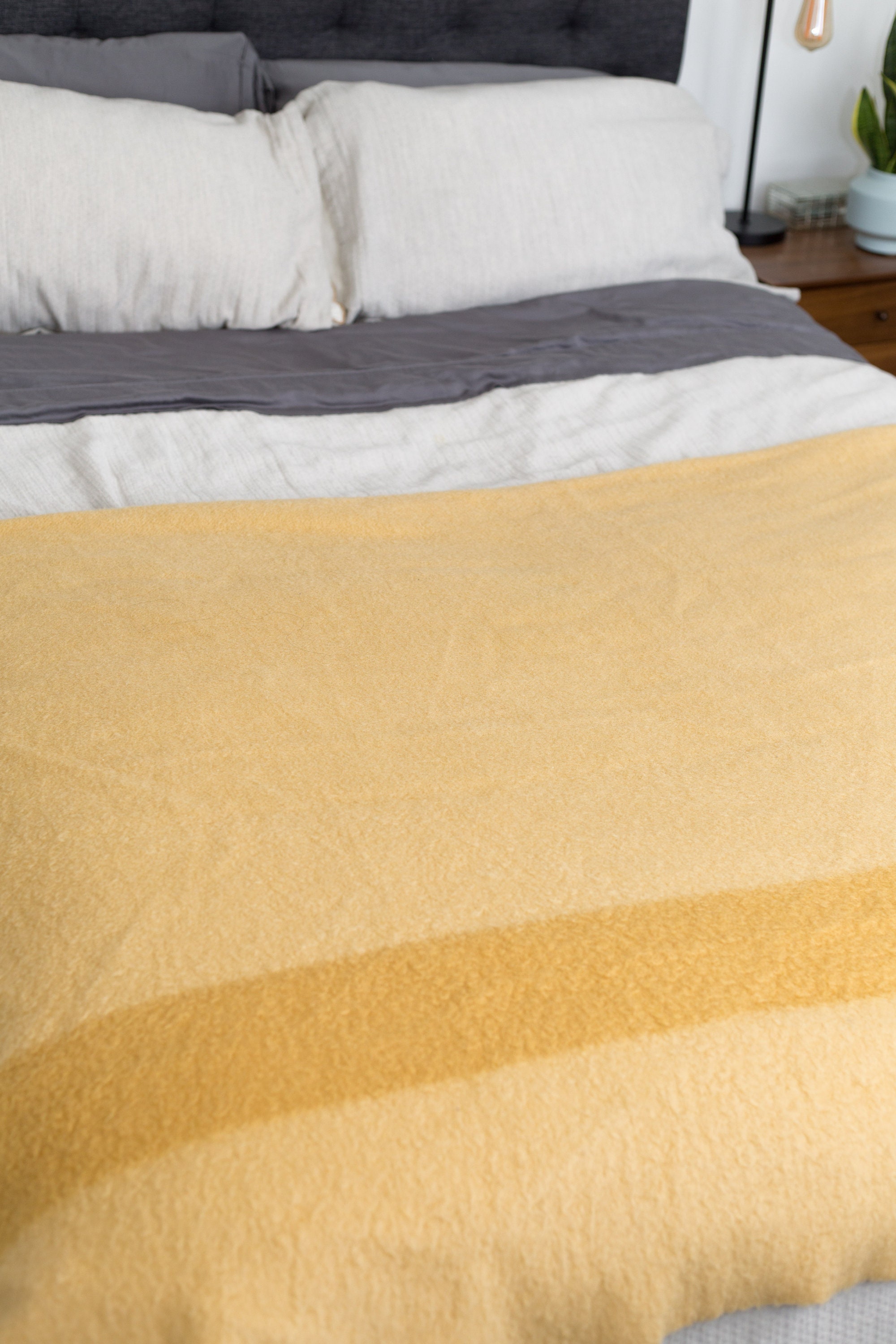 Yellow Wool Stripe Blanket - Large Vintage Trapper Point Wool Blanket