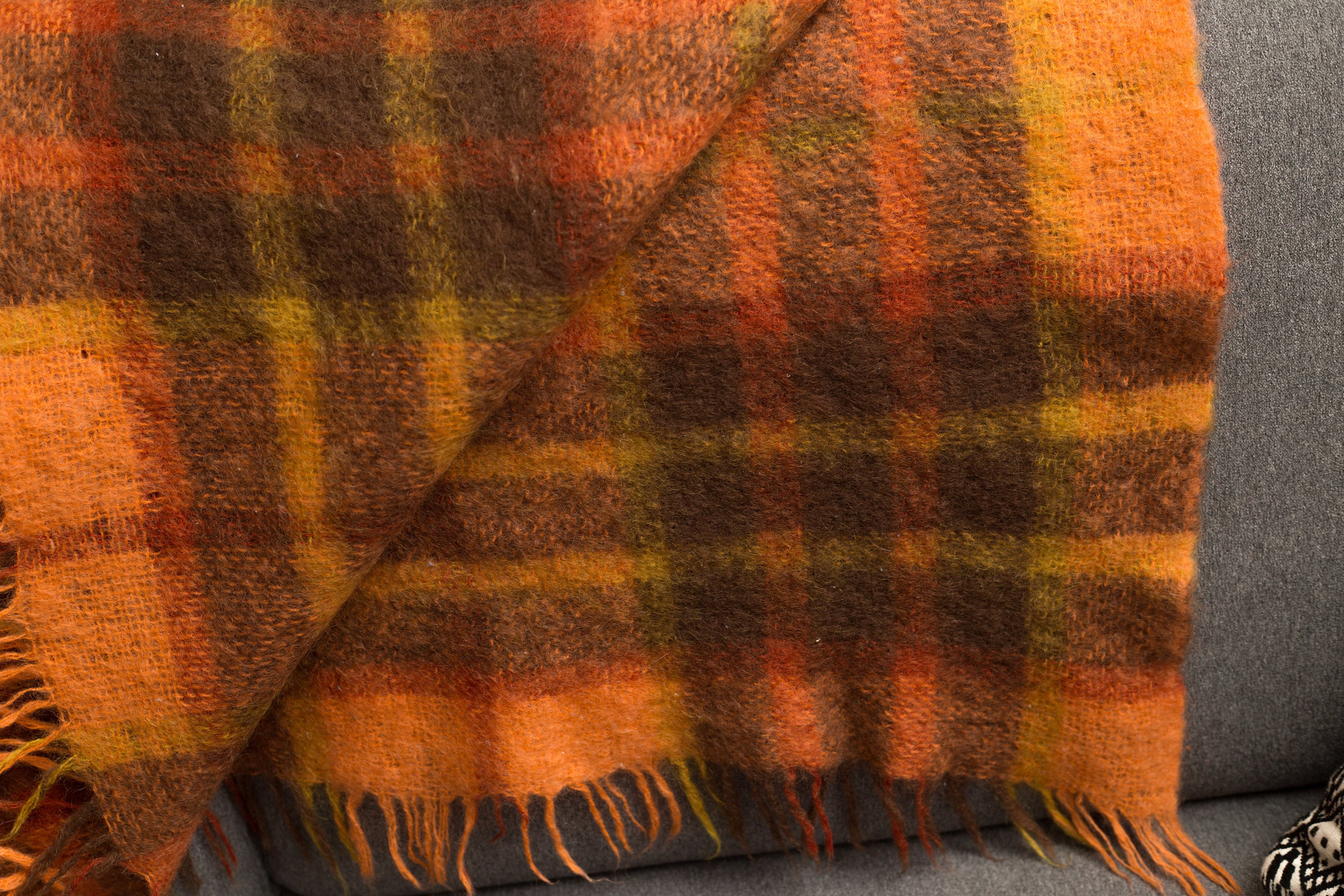 Orange Plaid Blanket HBC Hudson's Bay Mohair and Wool Burnt Orange