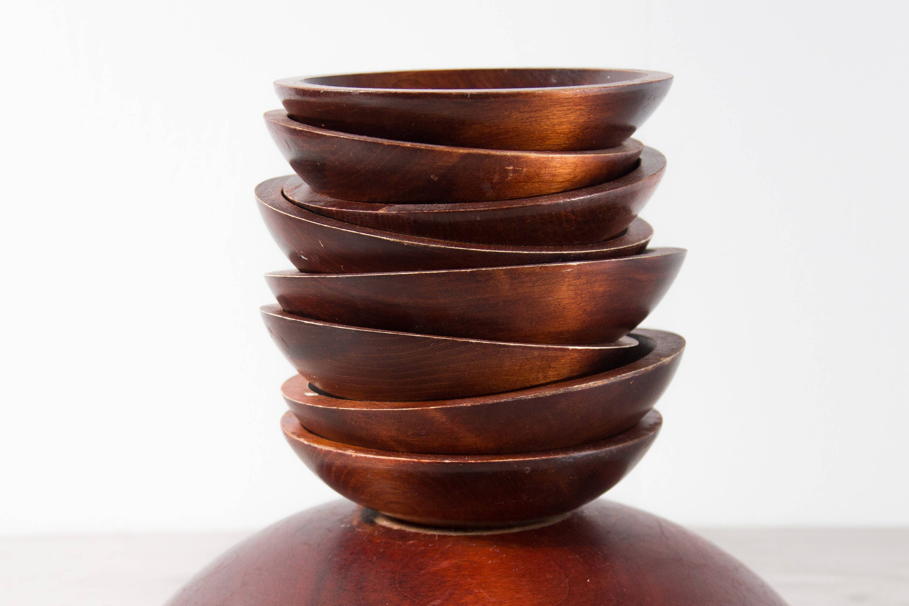 Wood Salad Bowls / 9piece Set of 1960's Vintage Solid Maple Wood Baribocraft Appetizer Bowl