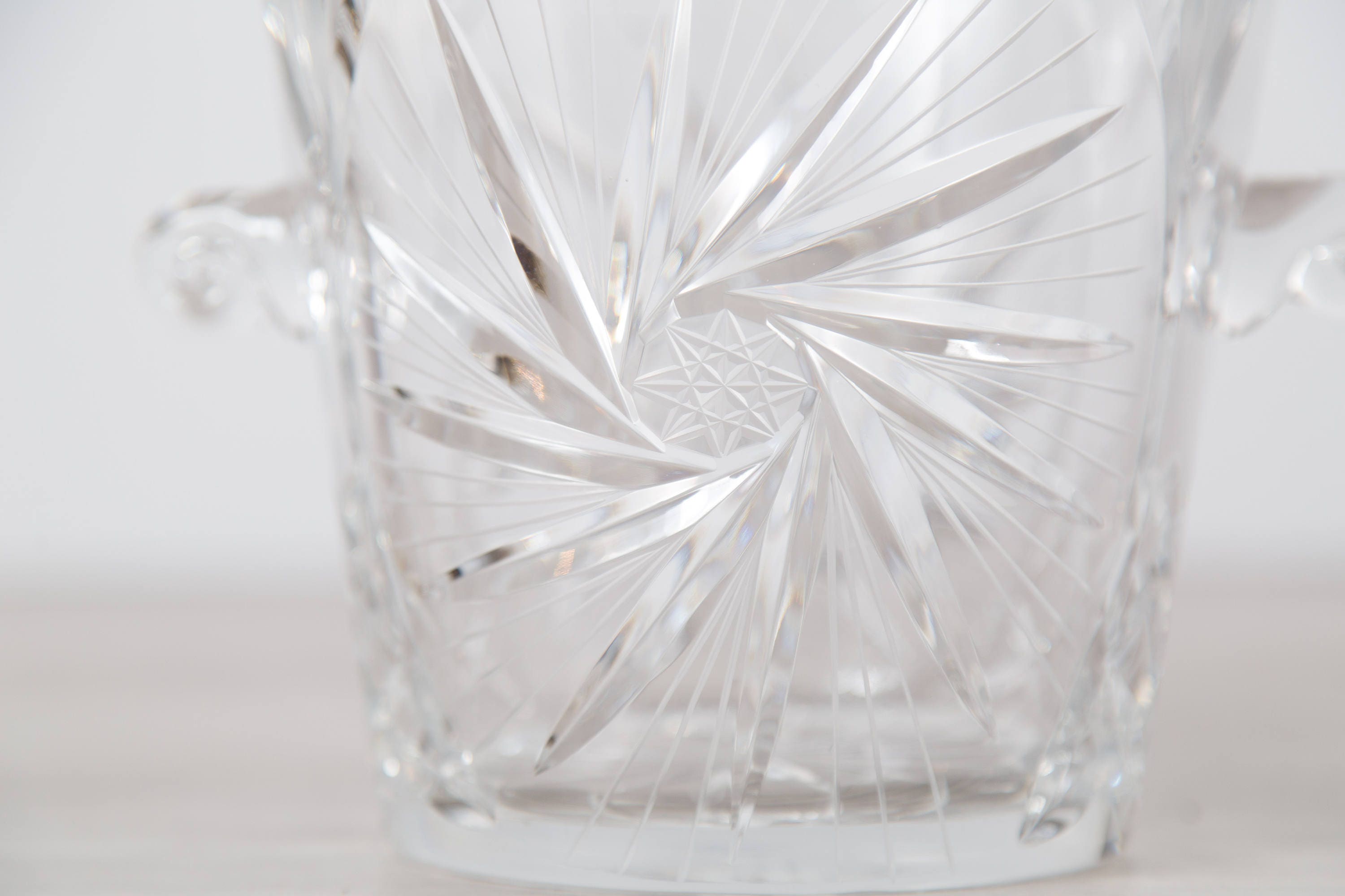 Vintage Crystal Ice Bucket Pinwheel Sunburst Cornflower Starburst