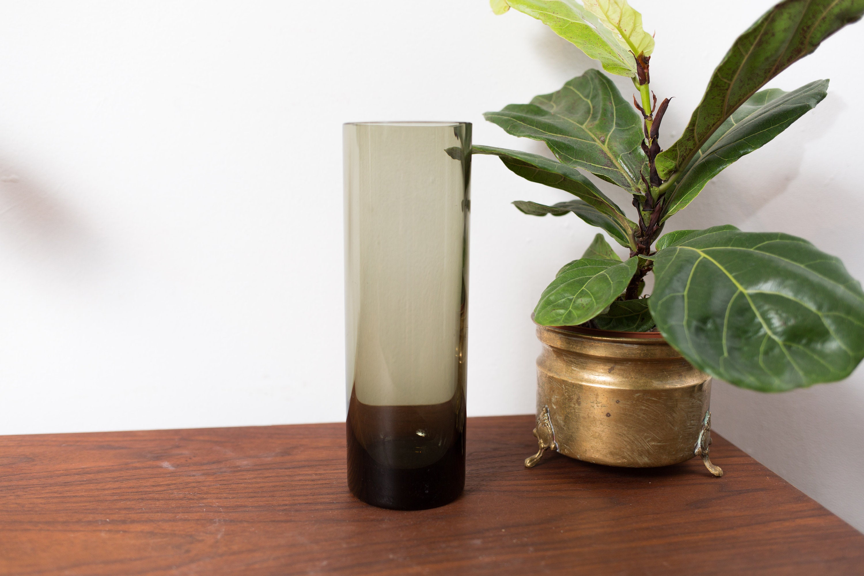 Smoke Grey Glass Vase Cylinder Gray Glass Flower Vase Mid Century