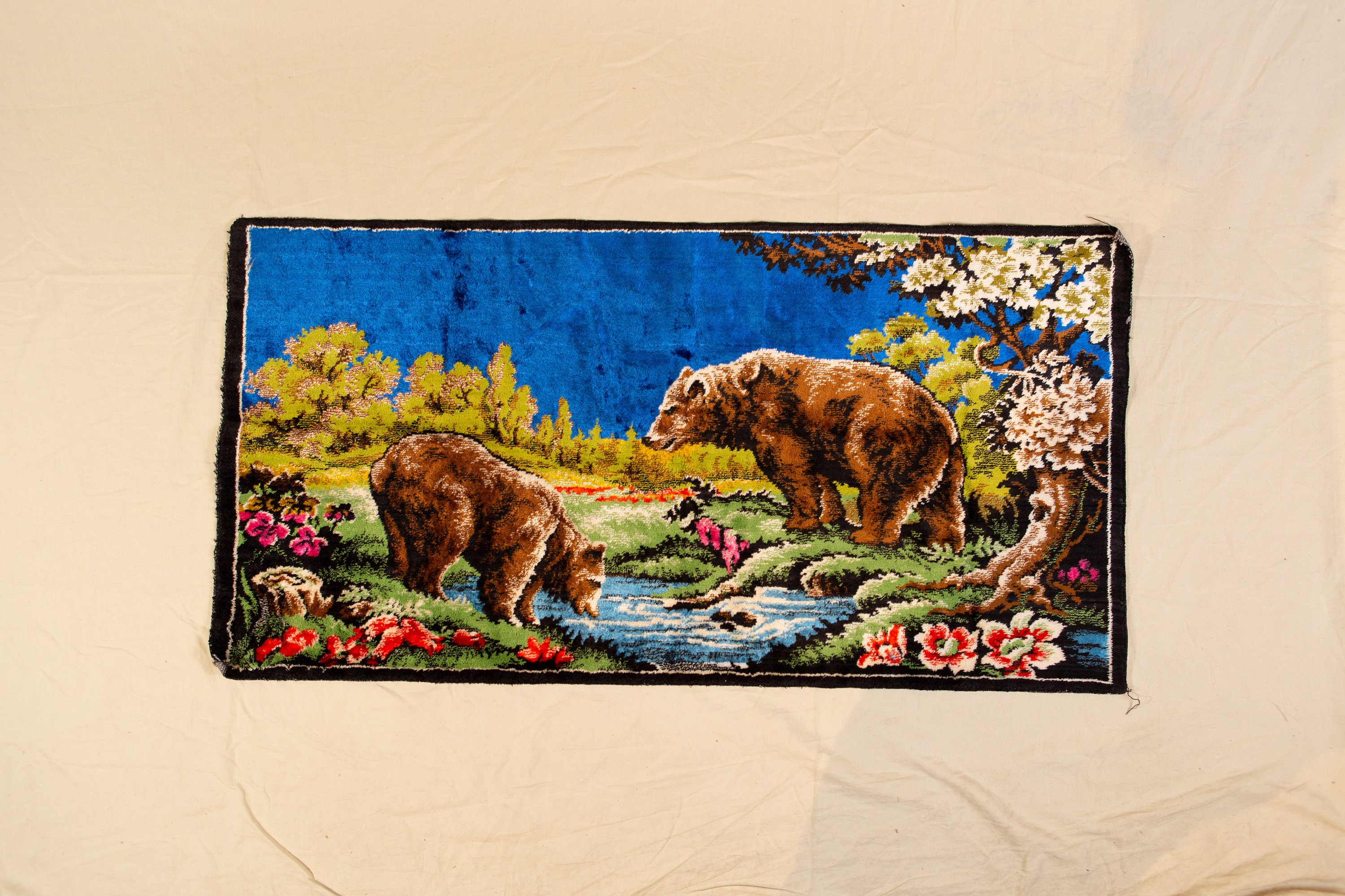 Vintage Brown Bears in the Wilderness Tapestry Wall Hanging / Rug