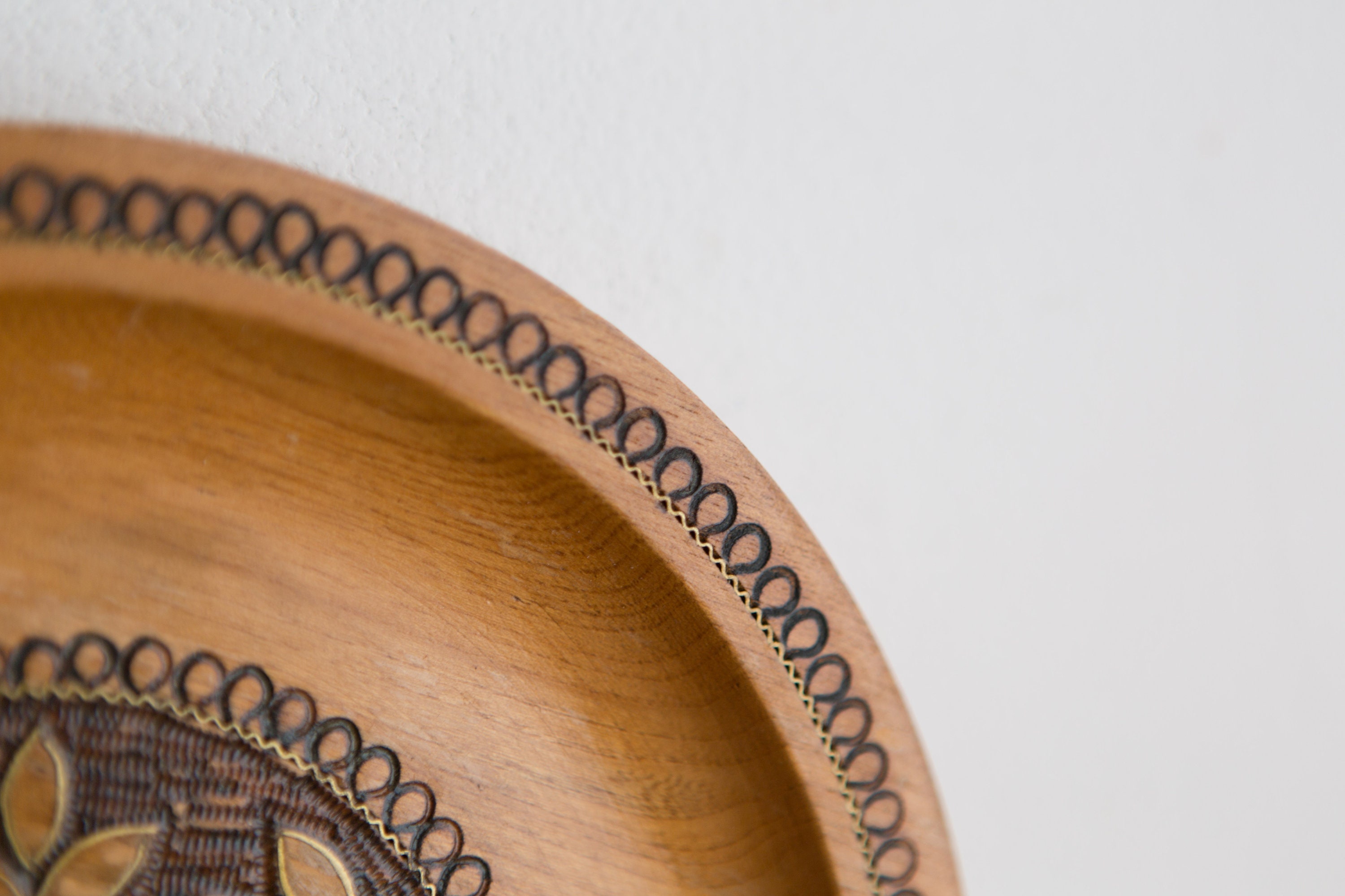 Decorative Wall Plate Hand Carved and Painted Wood Plate with Floral