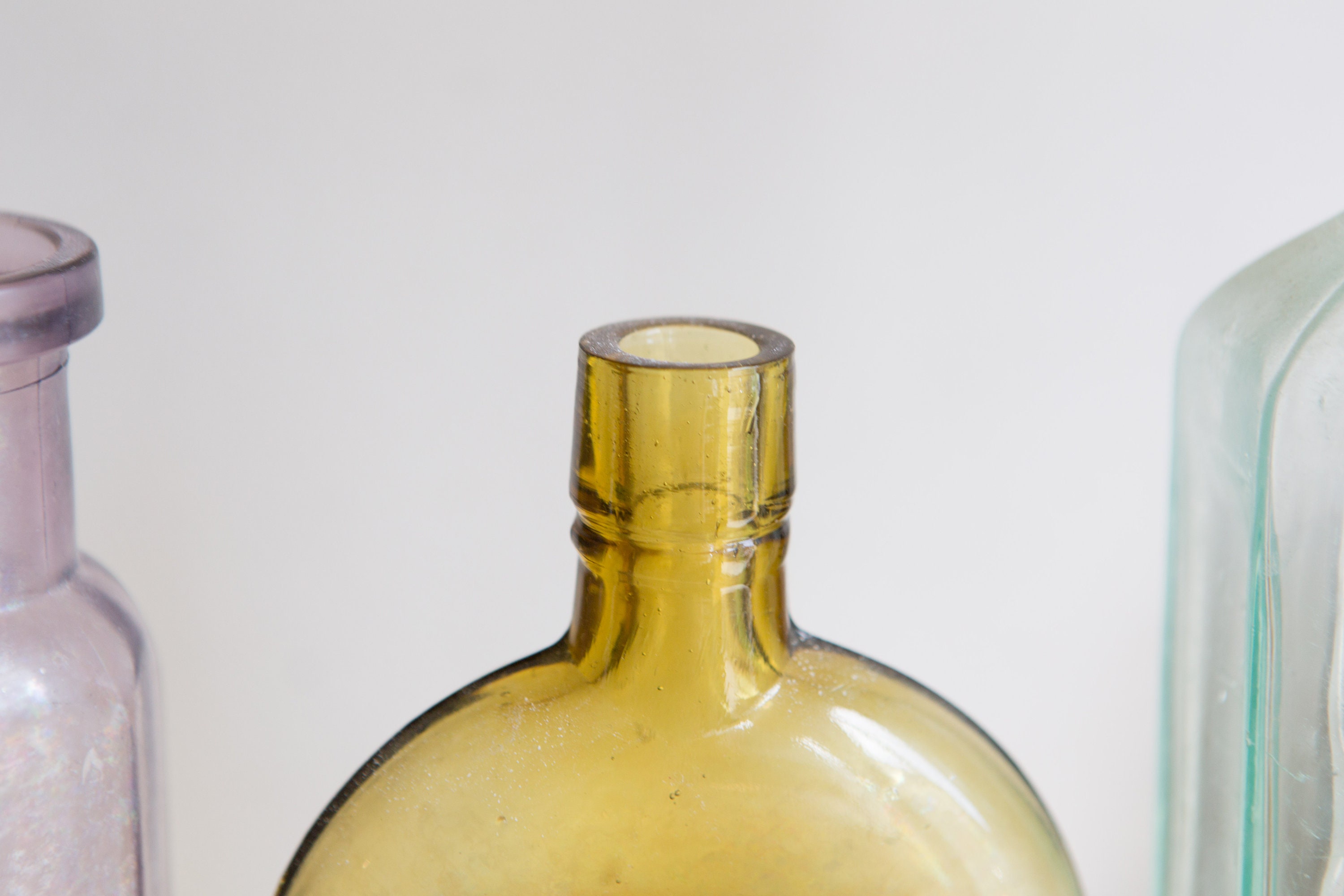 Vintage Apothecary Bottles - Set of 3 Blue, Yellow and Purple Glass Antique Pharmacy Bottles ...