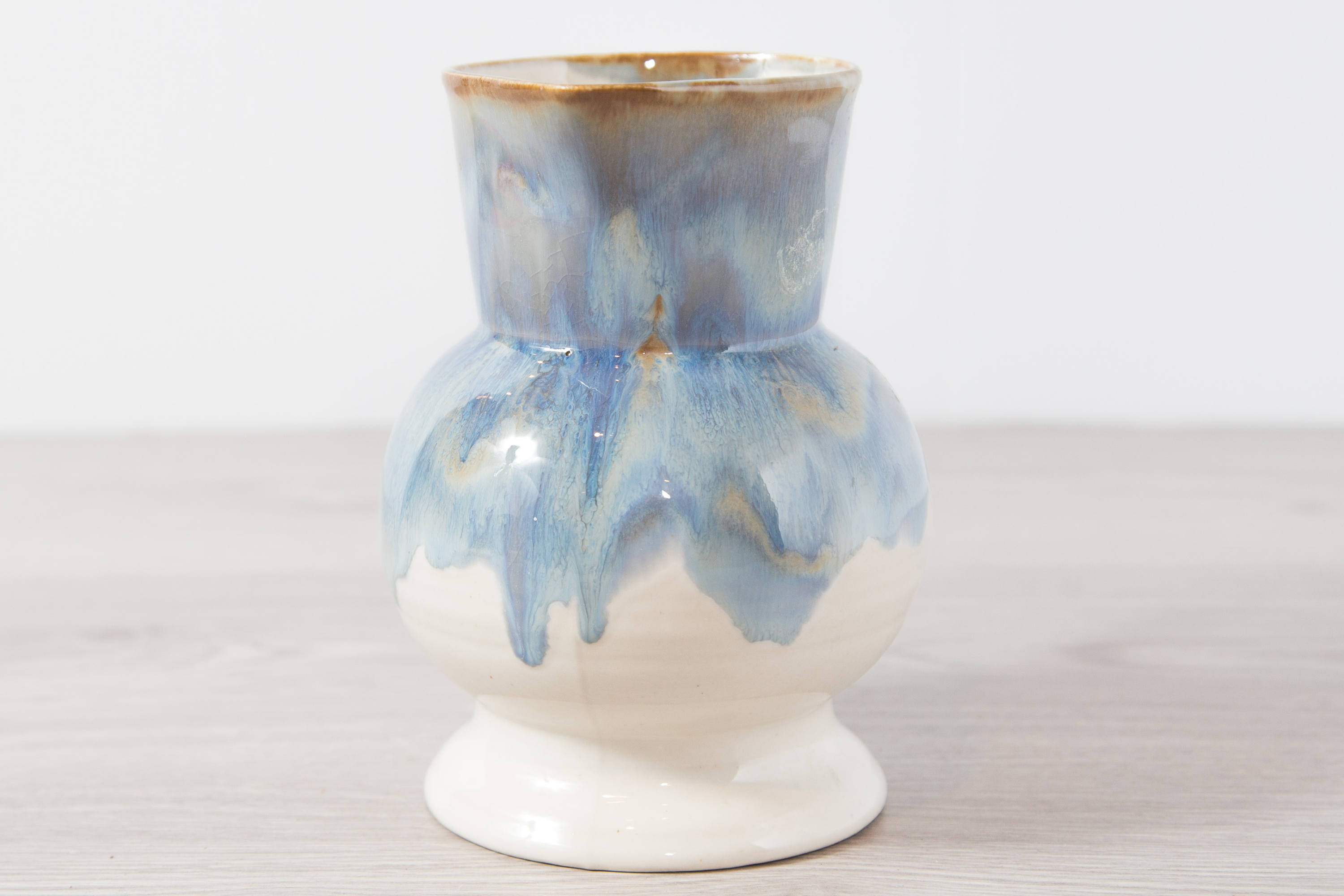 Vintage Drip Glaze Pitcher / Blue and White Marbled Ceramic Juice