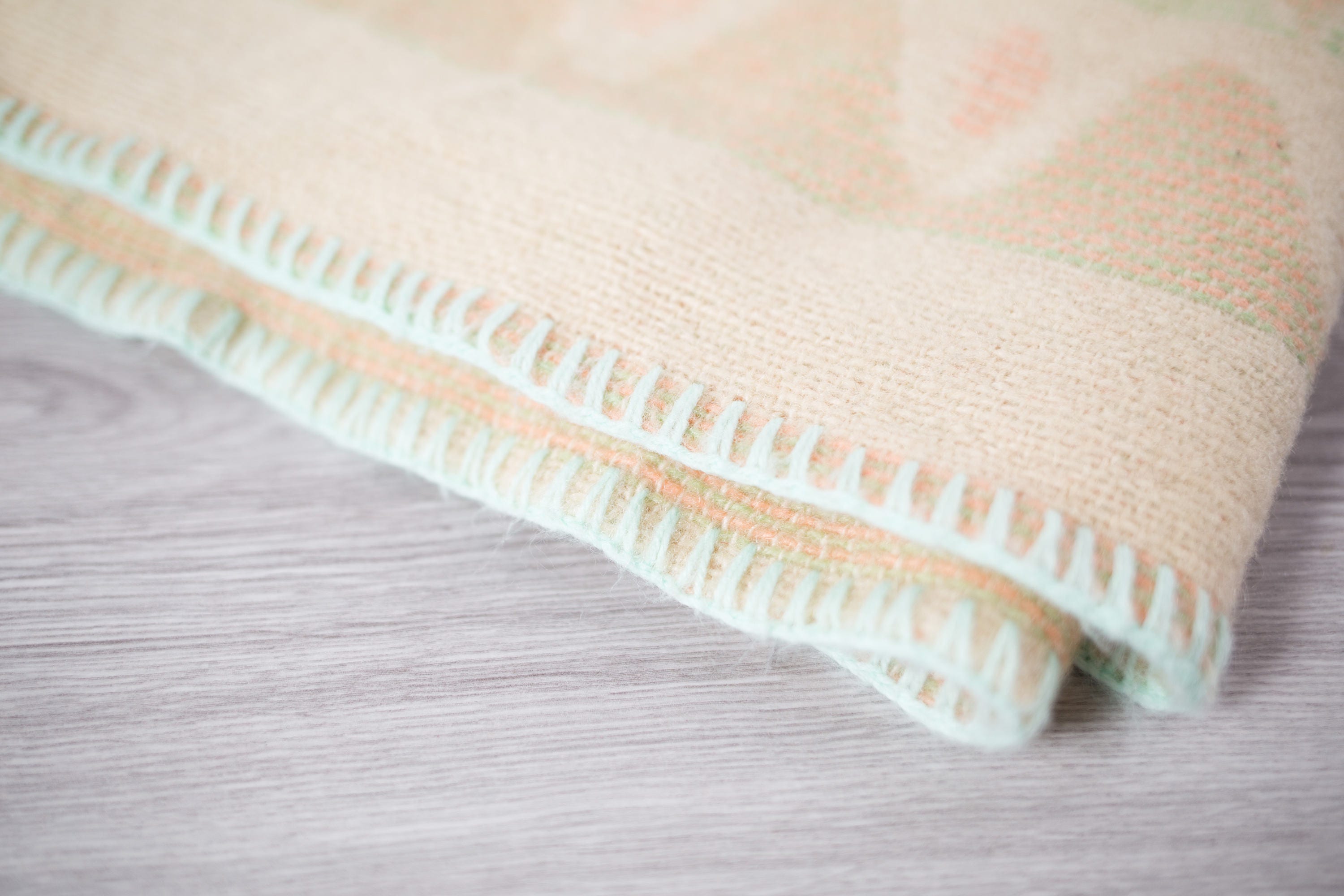 Vintage Wool Blanket / Soft Pastel Colored Throw / Cottage Couch or Bed