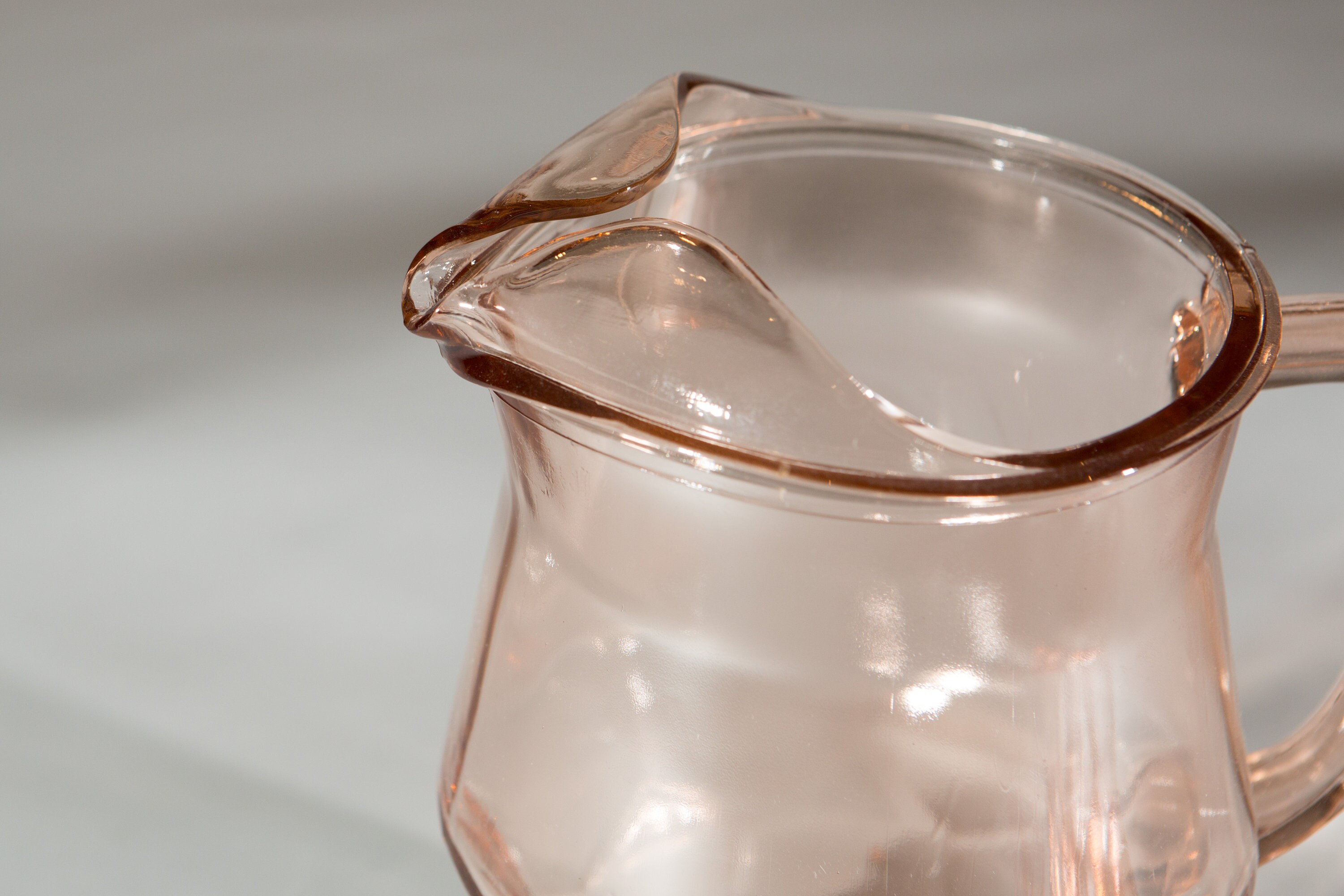 Pink Glass Pitcher and Glasses Set Pattern Cocktail Juice Jug Depression Glass