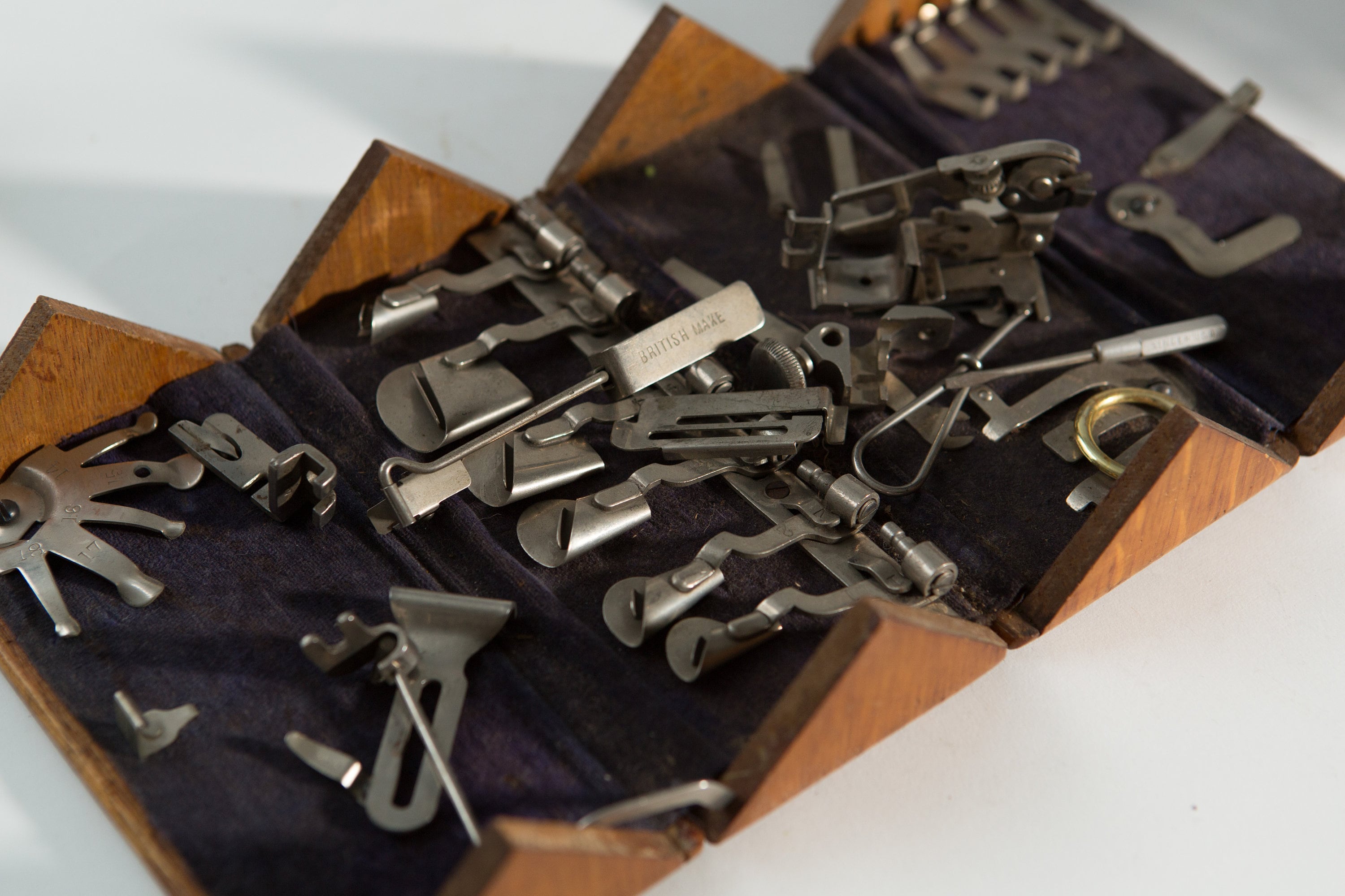 Vintage Wood Box 1800's Folding Vintage Sewing Machine Parts Finger