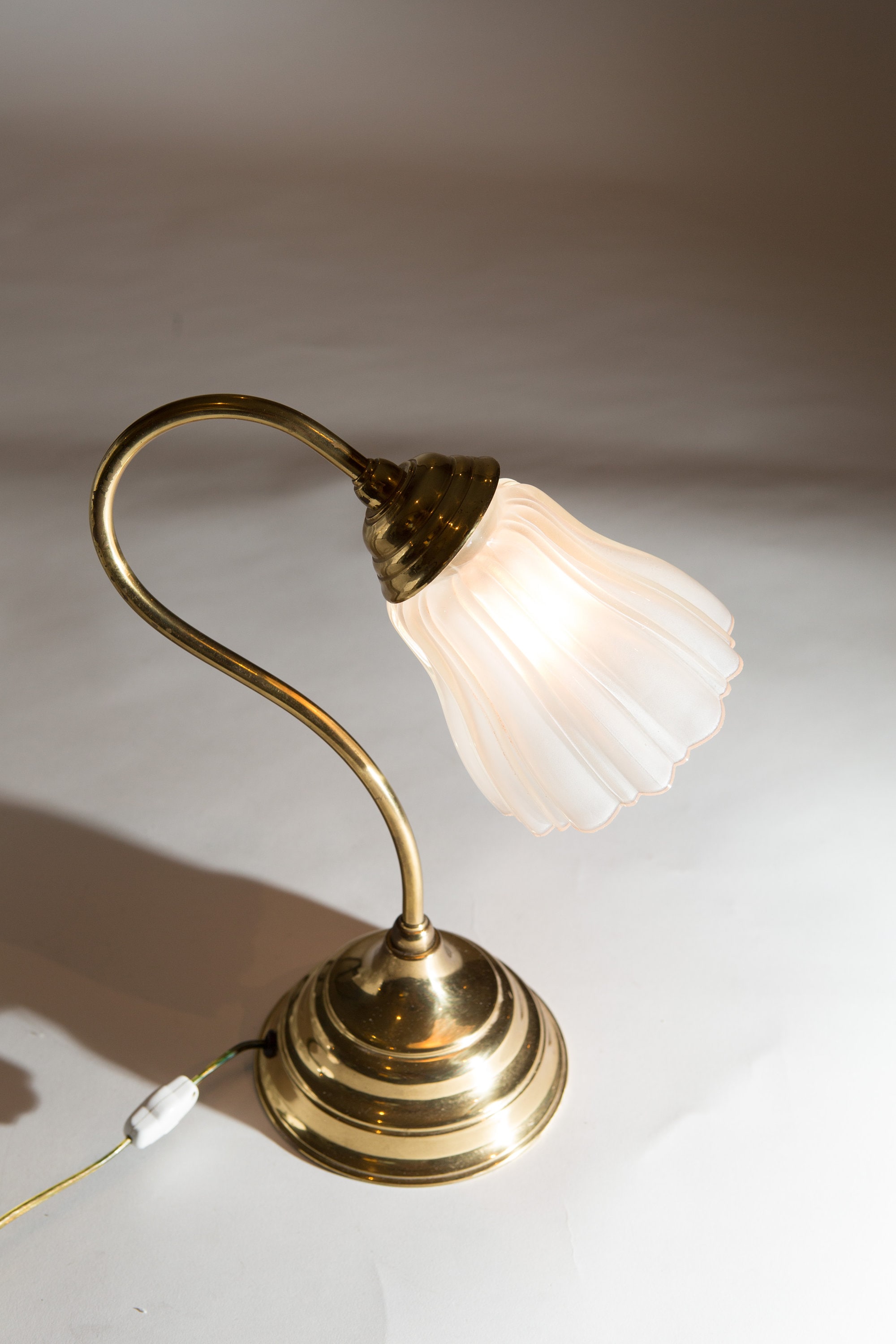 Vintage Glass Shade Translucent Frosted Ruffled / Pleated Glass