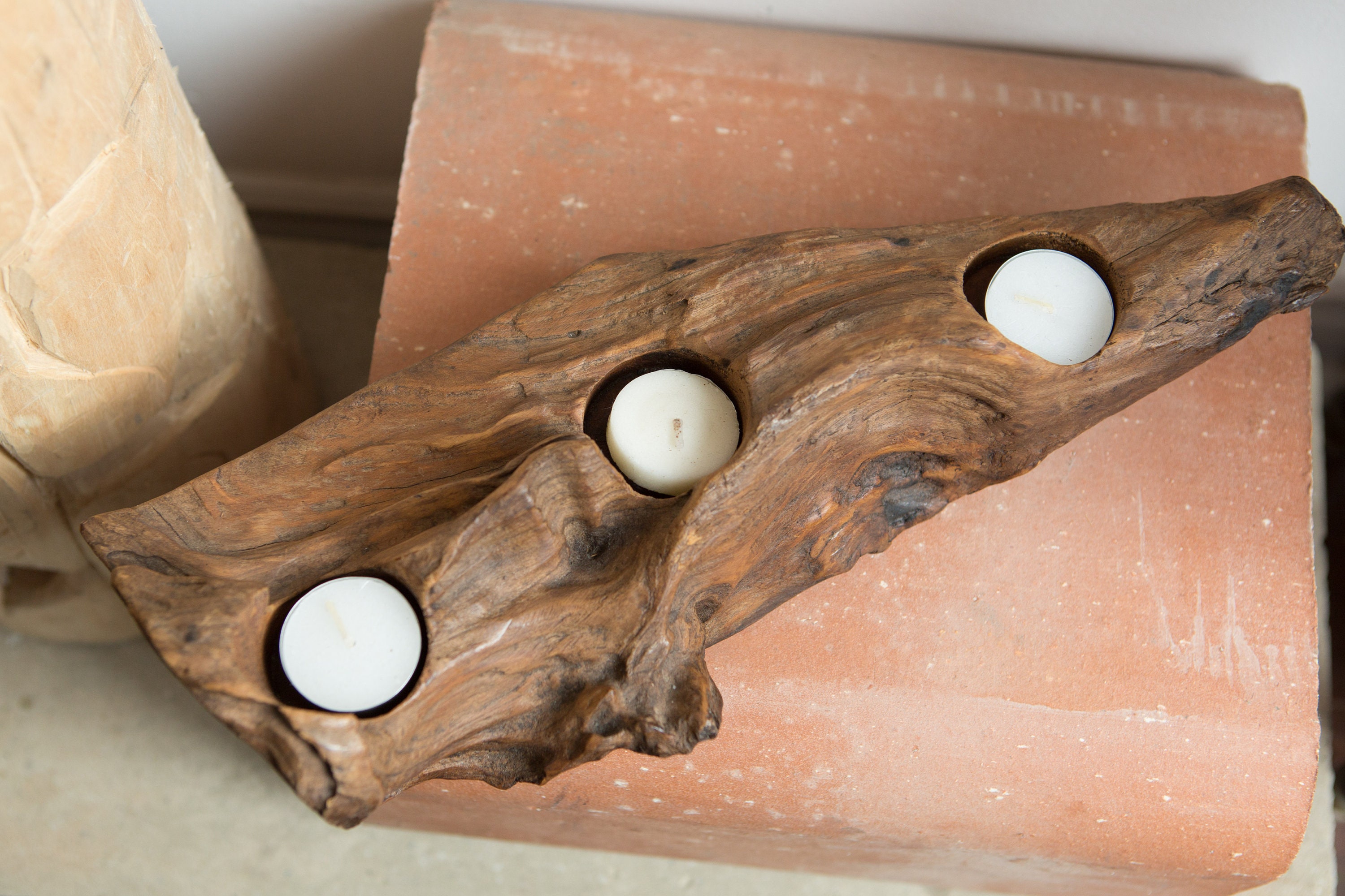 Vintage Driftwood Votive Candle Holders Rustic Modern Handmade Canadian Country Cabin Decor