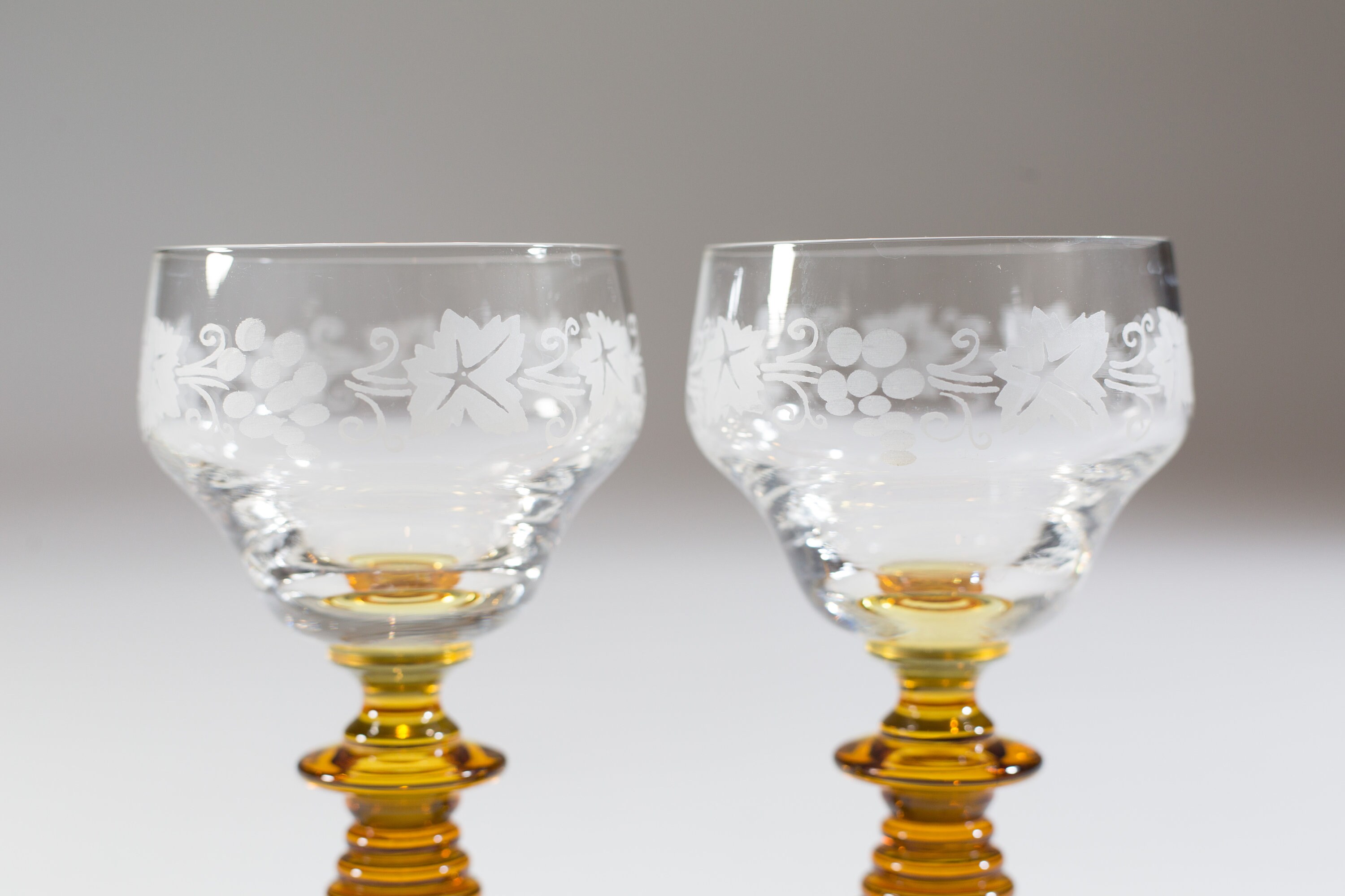 Vintage Amber Wine Glasses Pair of Ribbed Amber Stem Cocktail Glasses