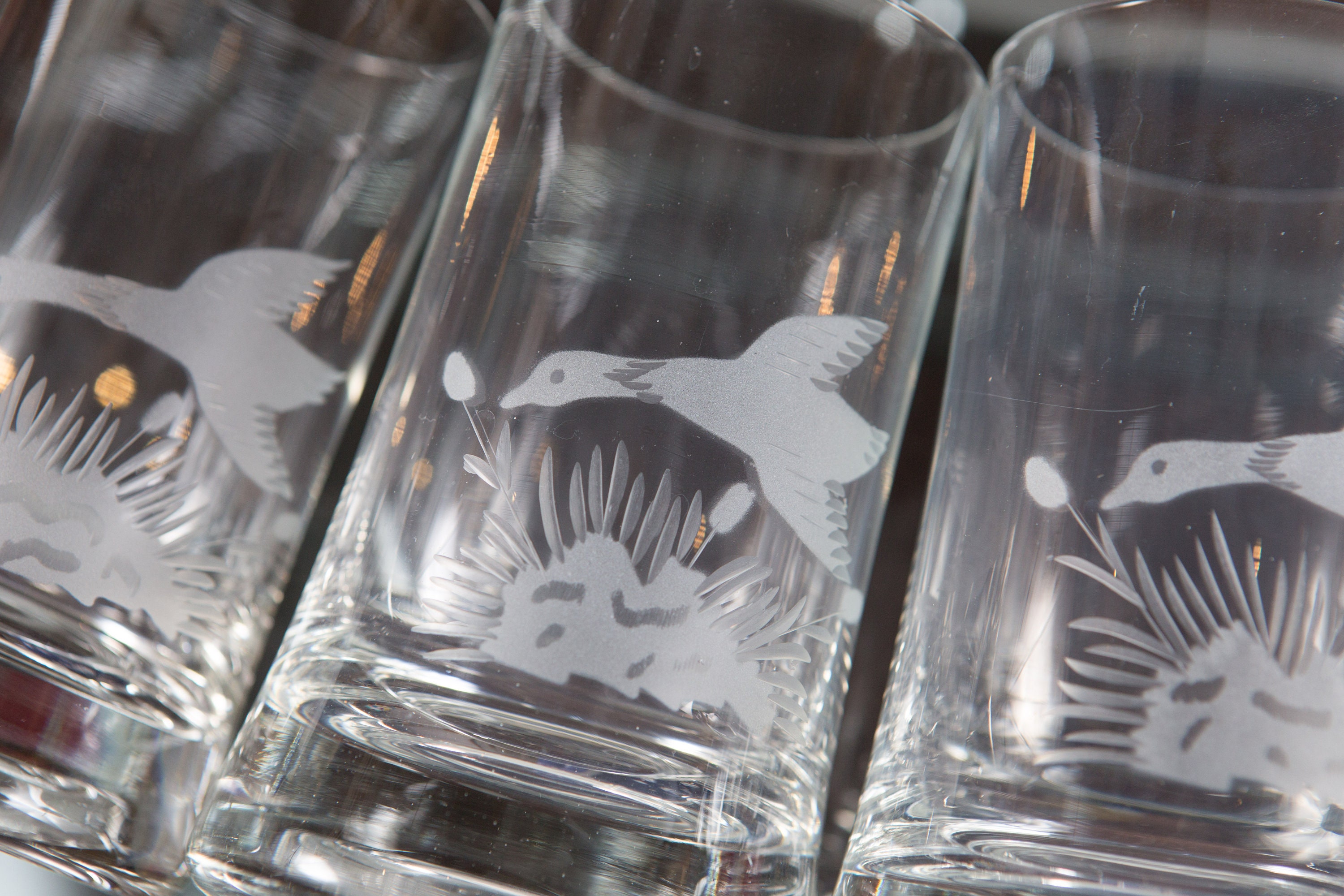 6 Piece Set of Flying Duck Etched / Frosted Detailed Vintage Highball
