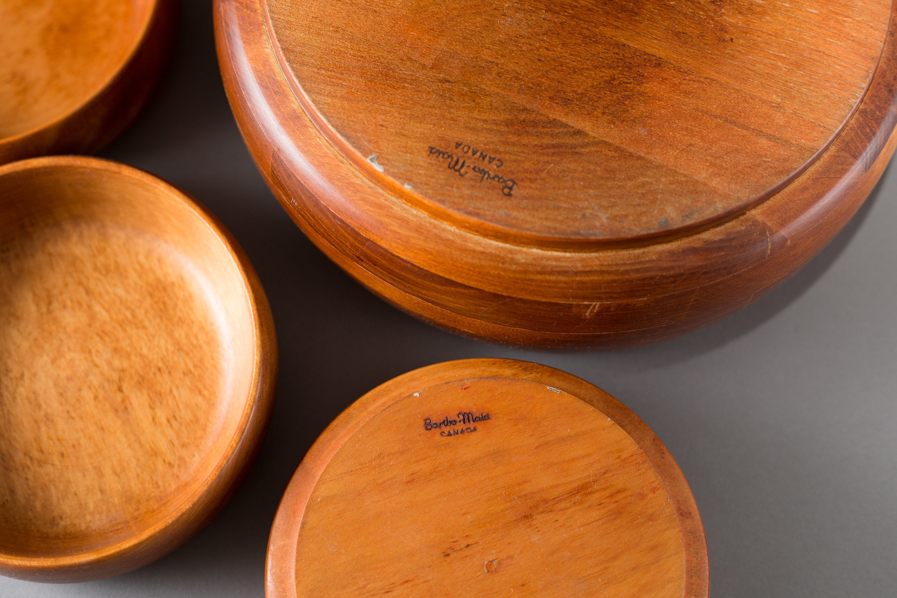 Wood Salad Bowl Set Set of 5 Vintage Solid Maple Wood Food Safe