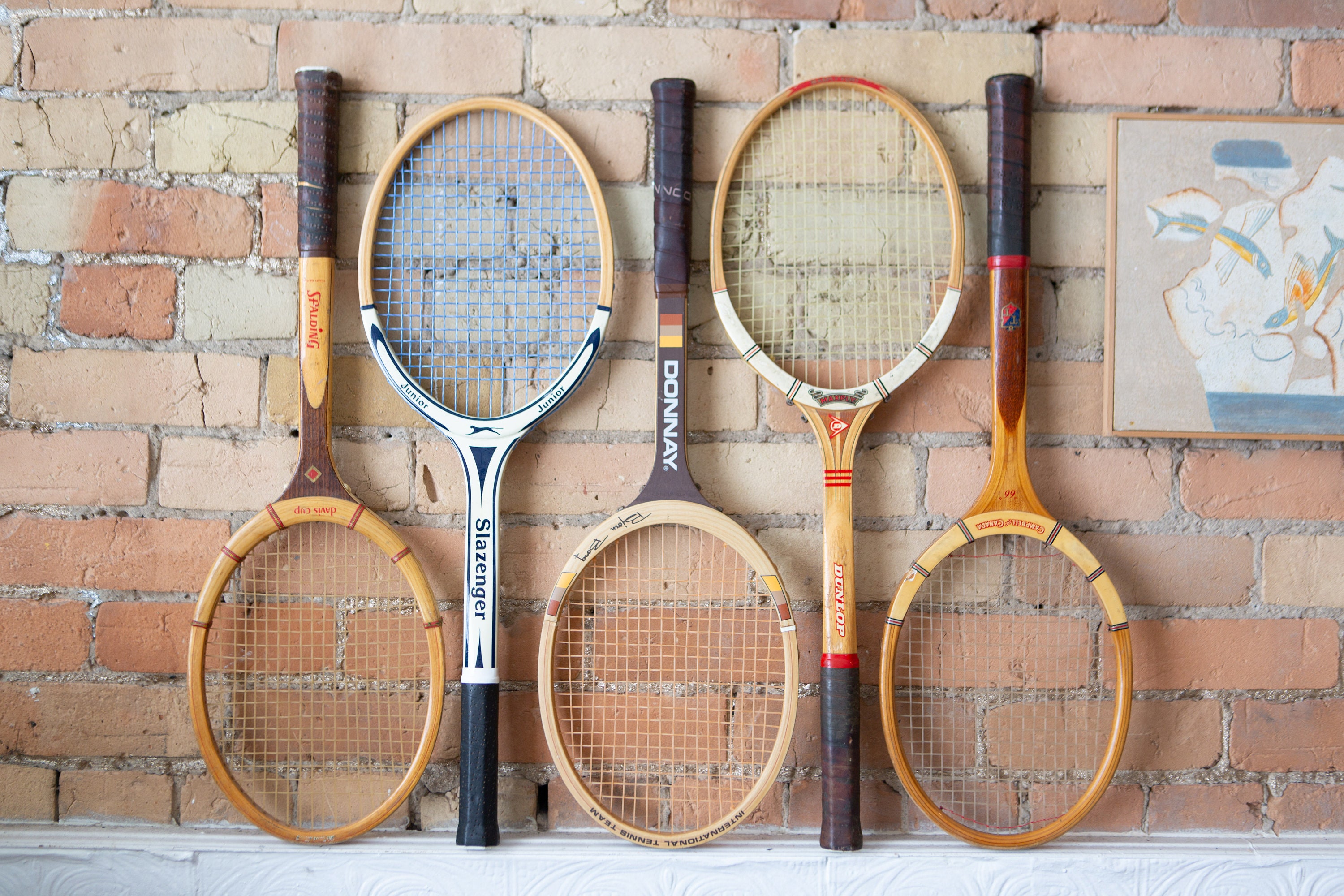 Vintage Wood Tennis Racquets Set of 5 Wooden Rackets Retro Sports