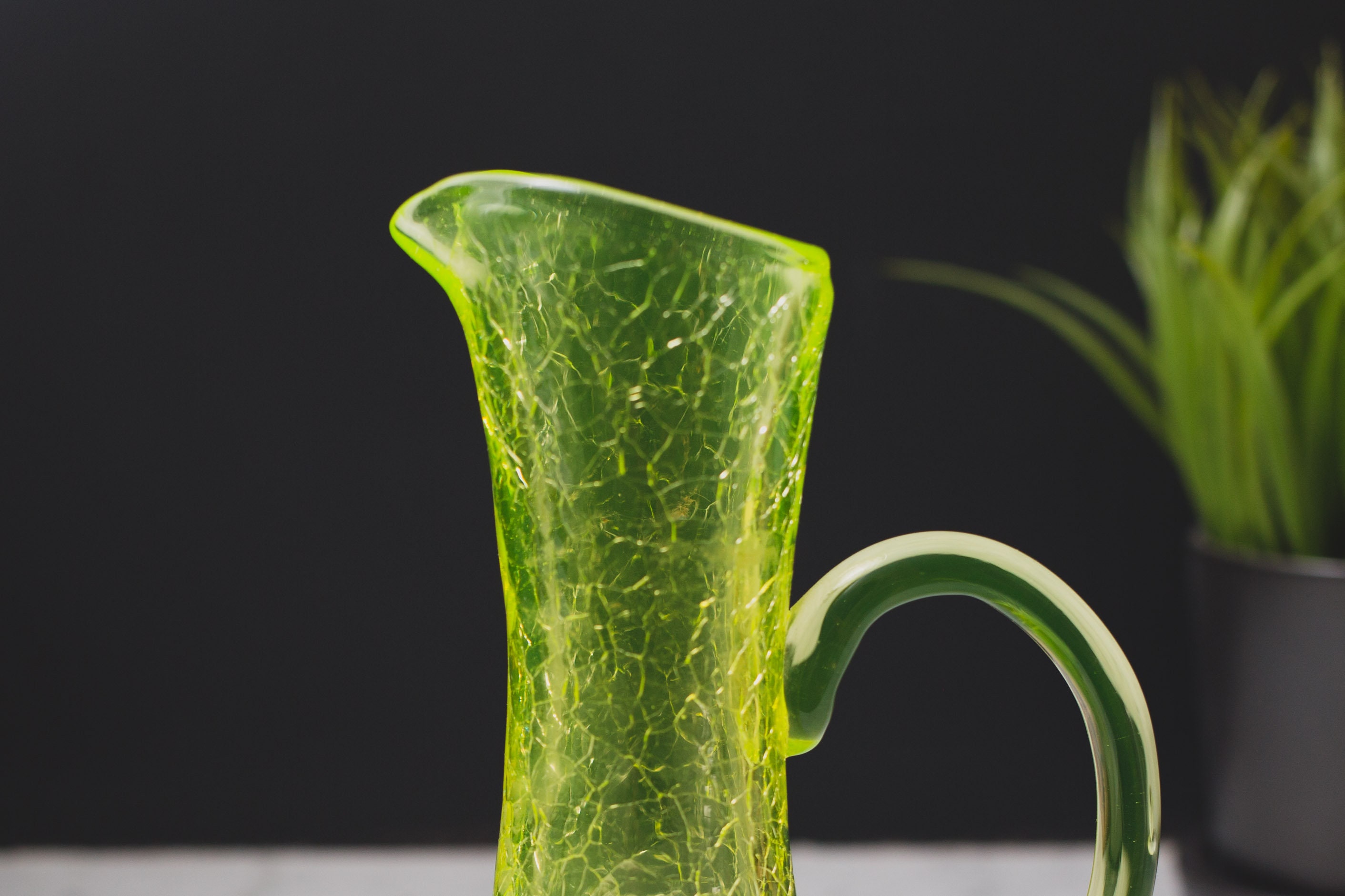 Green Glass Vase Crackled Vaseline Uranium Glass Antique Depression