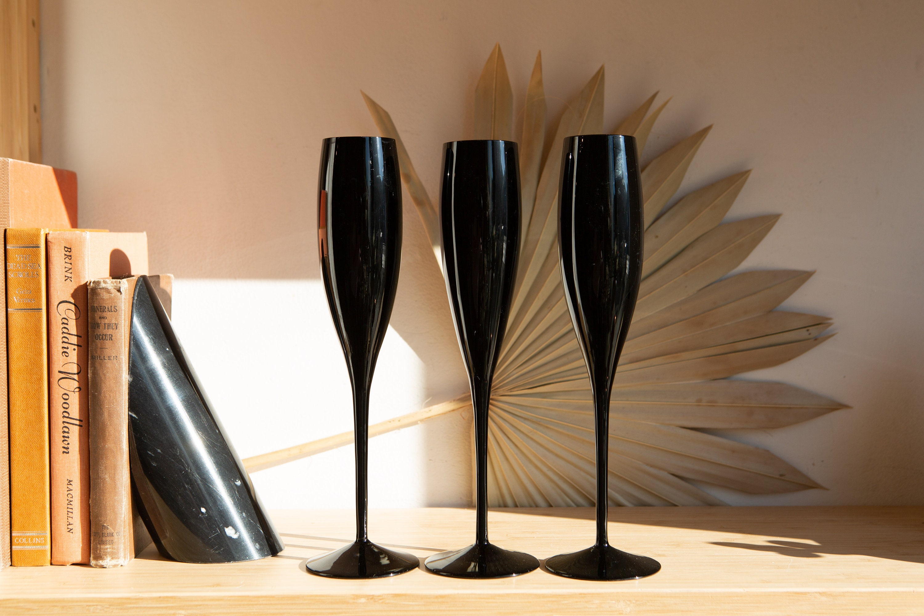 3 Vintage Champaign Flutes 1990's Mikasa Midnight Black Cocktail
