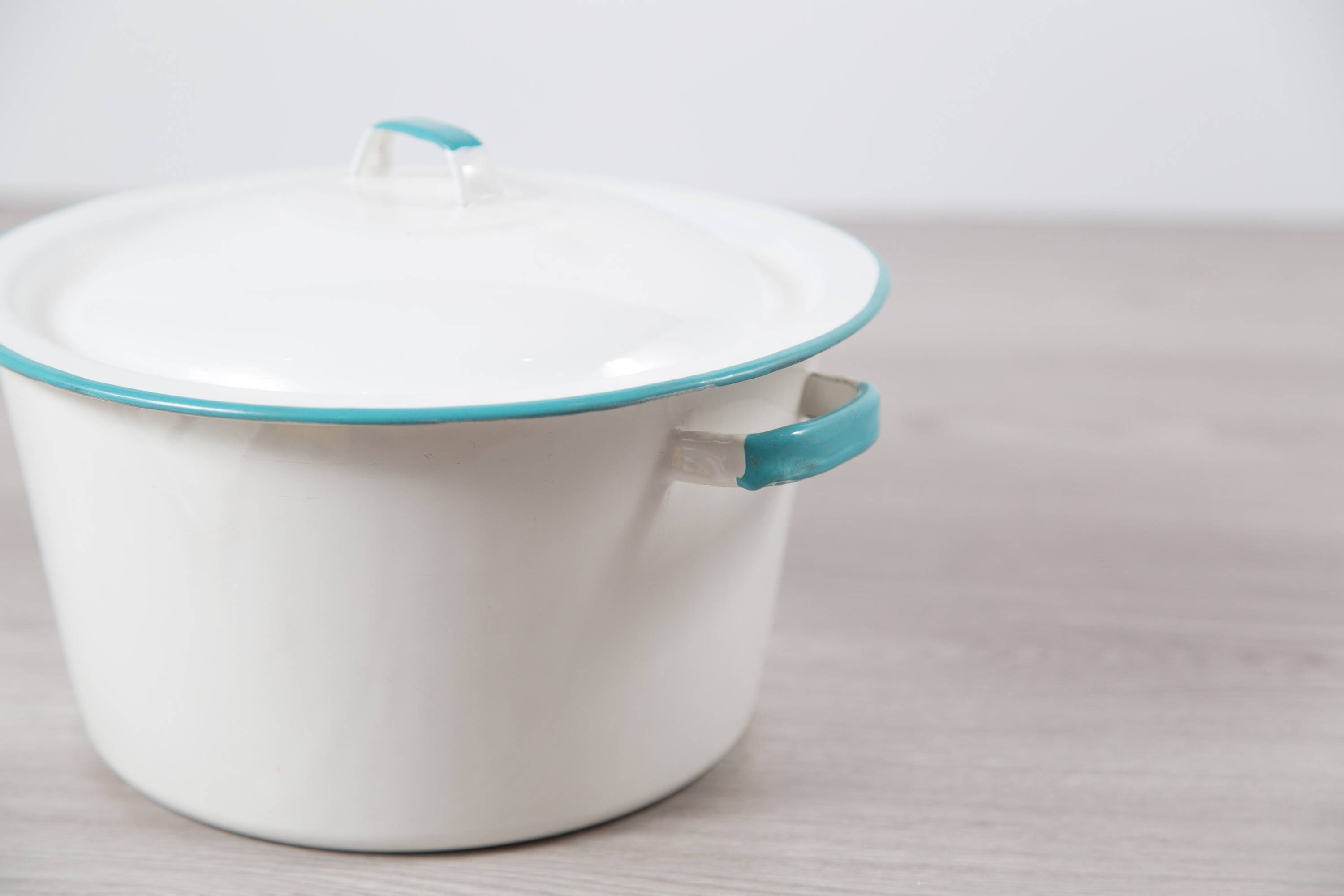 Enamel Stockpot / Large Blue and White Porcelain and Enamel Rustic