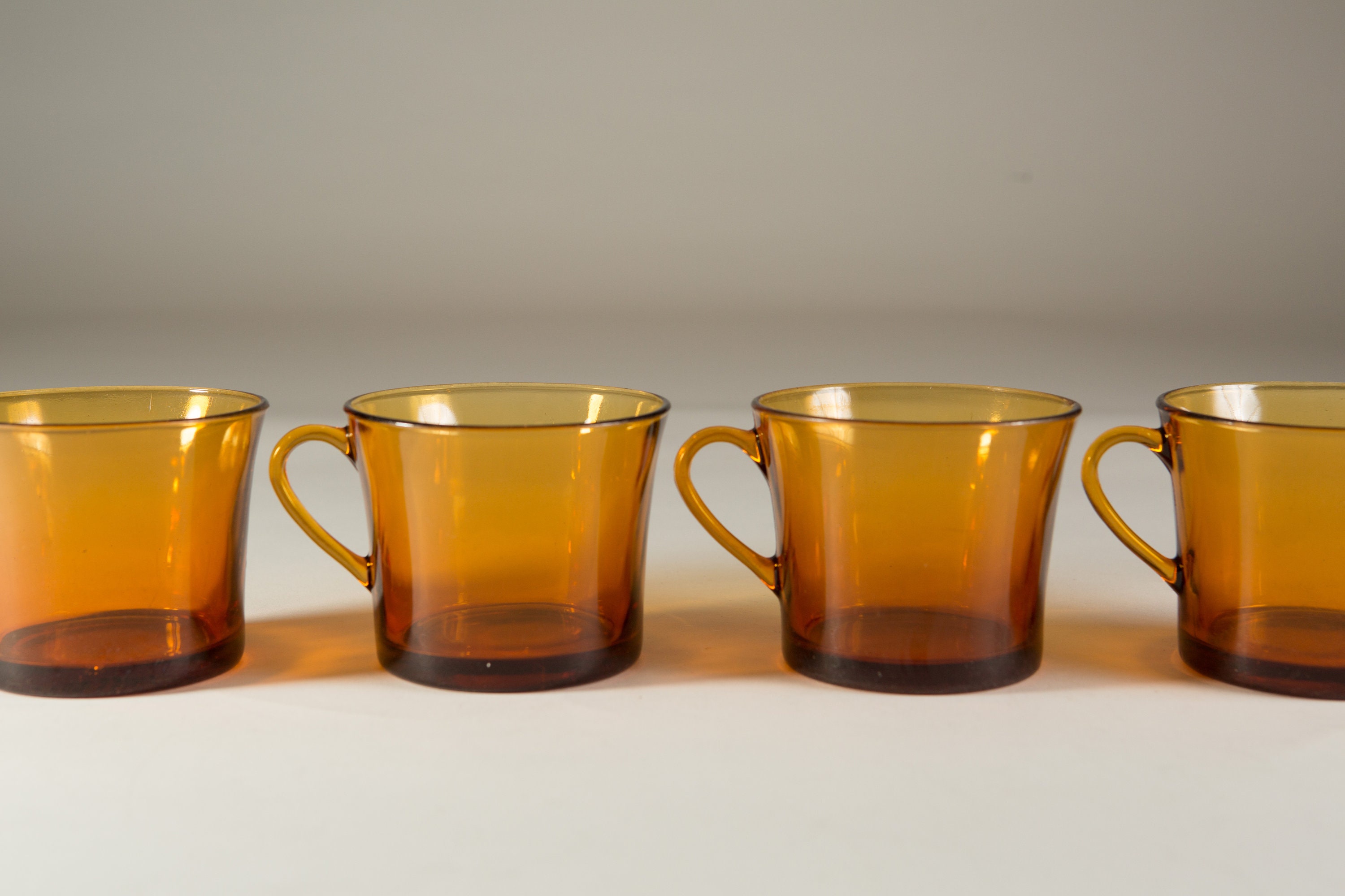 Vintage Amber Glass Mugs Set of 4 Coffee or Tea Mugs