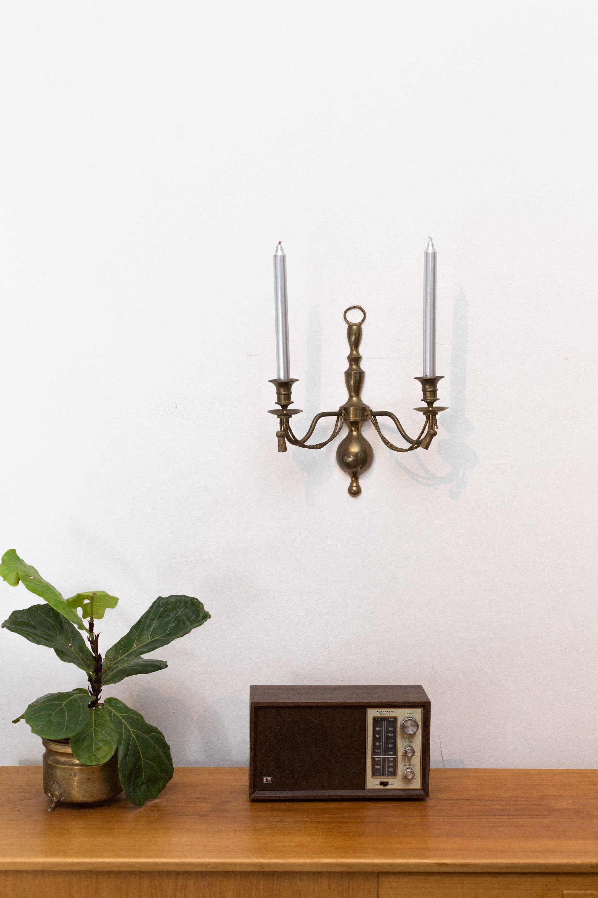 Brass Candlestick Holder Wall Hanging Candelabra Mid Century Modern