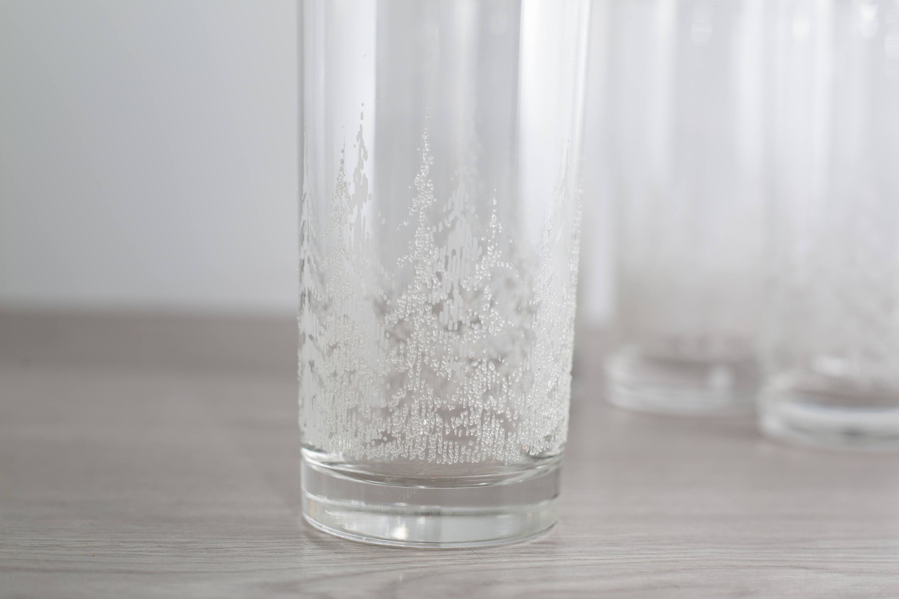 Frosted Forest Glasses / Set of 7 Vintage Textured Winter Trees