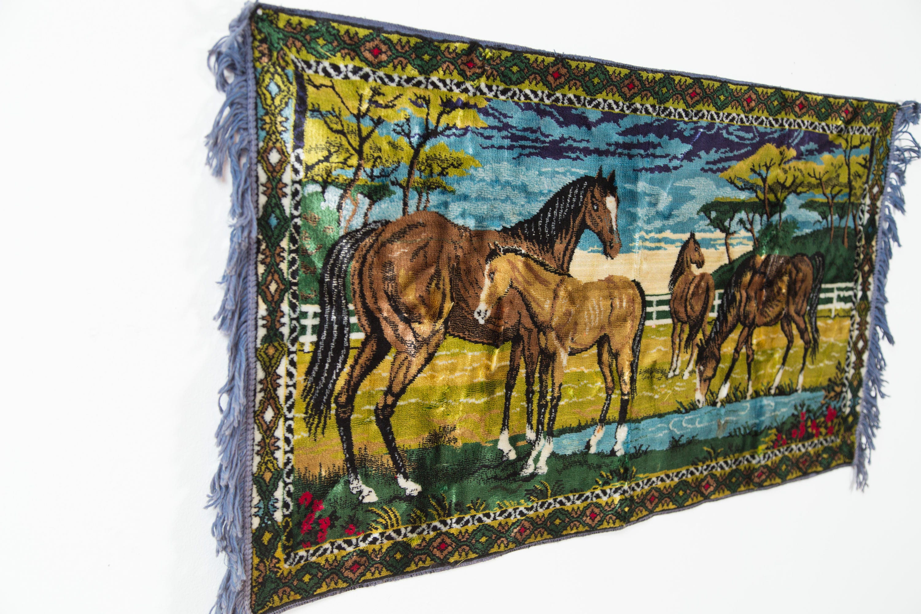 Vintage Horse Tapestry Wall Hanging / 1970's Mid Century Modern