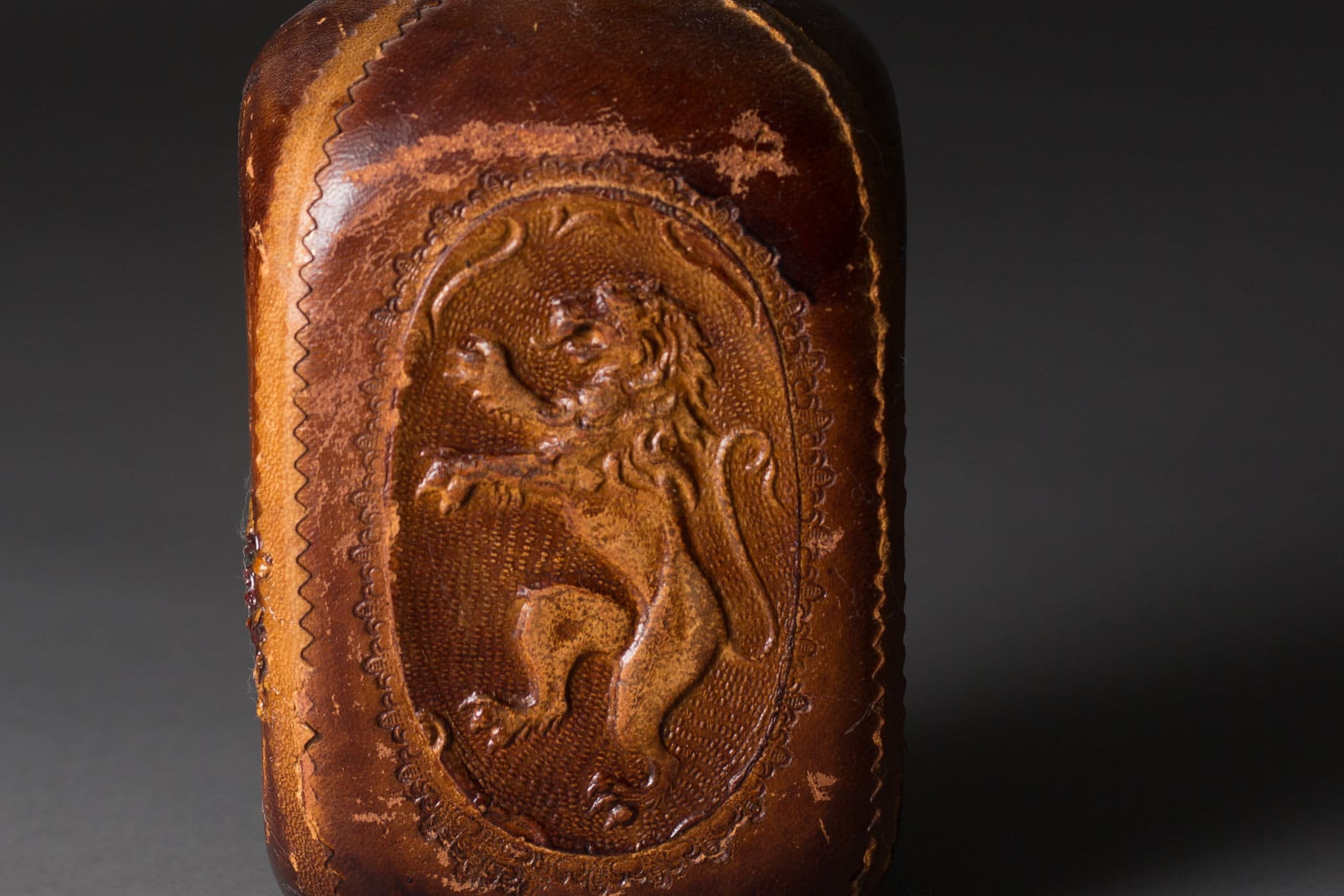 Leather Lion Decanter Italian Made Leather Encased Glass Decanter