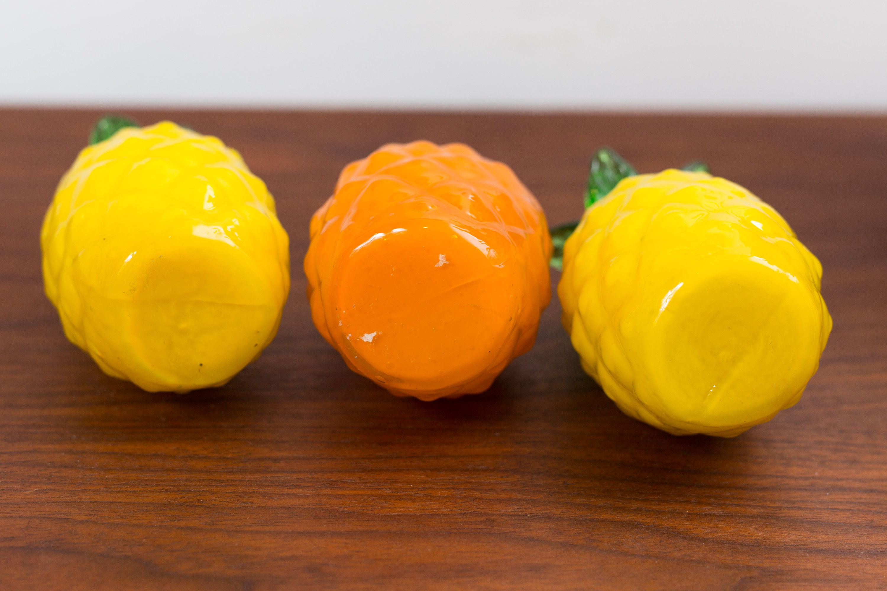 Vintage Glass Pineapples Set of 3 Retro Art Glass Fruit Mid Century