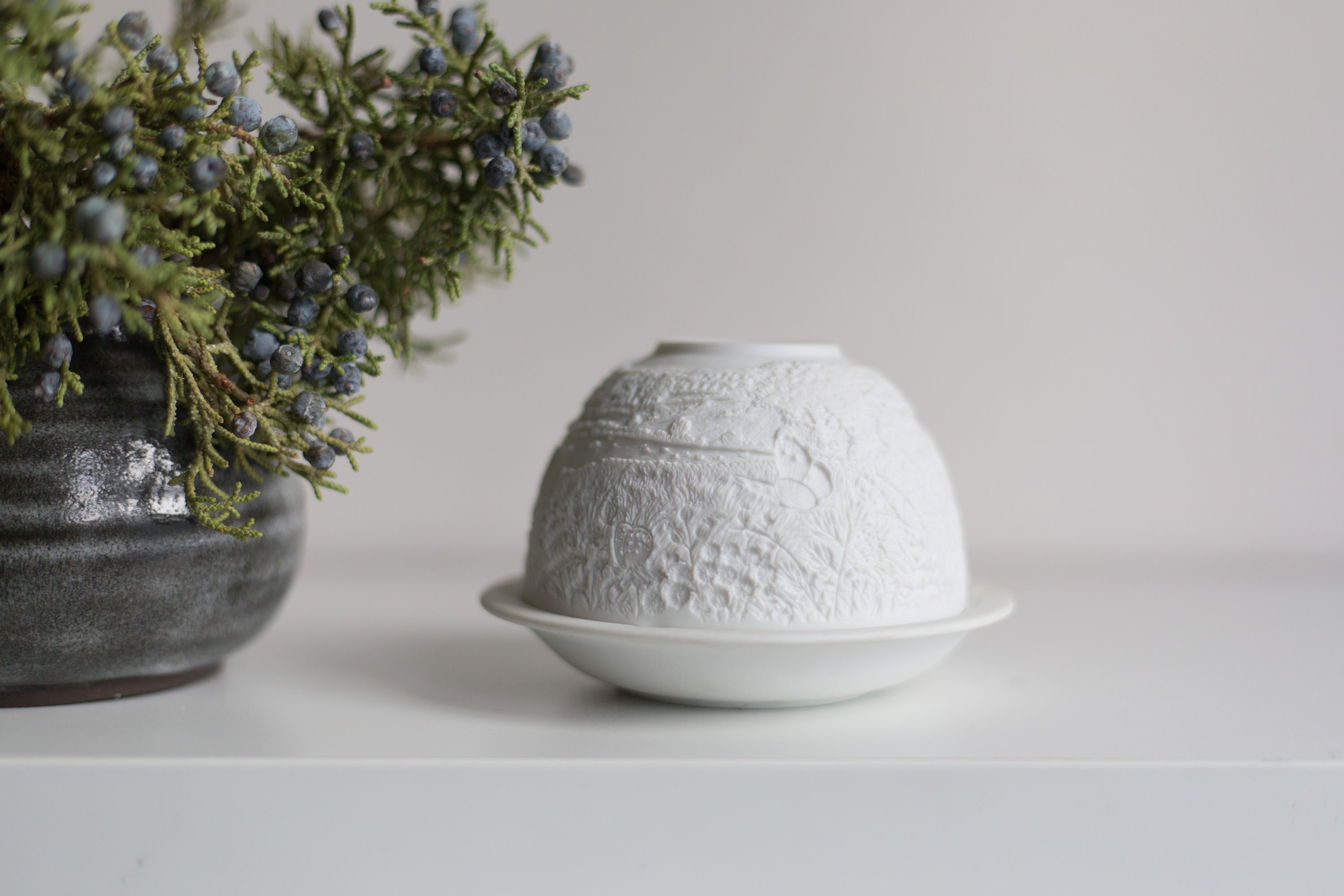 Bernardaud Limoges France White Bisque Porcelain Christmas Votive