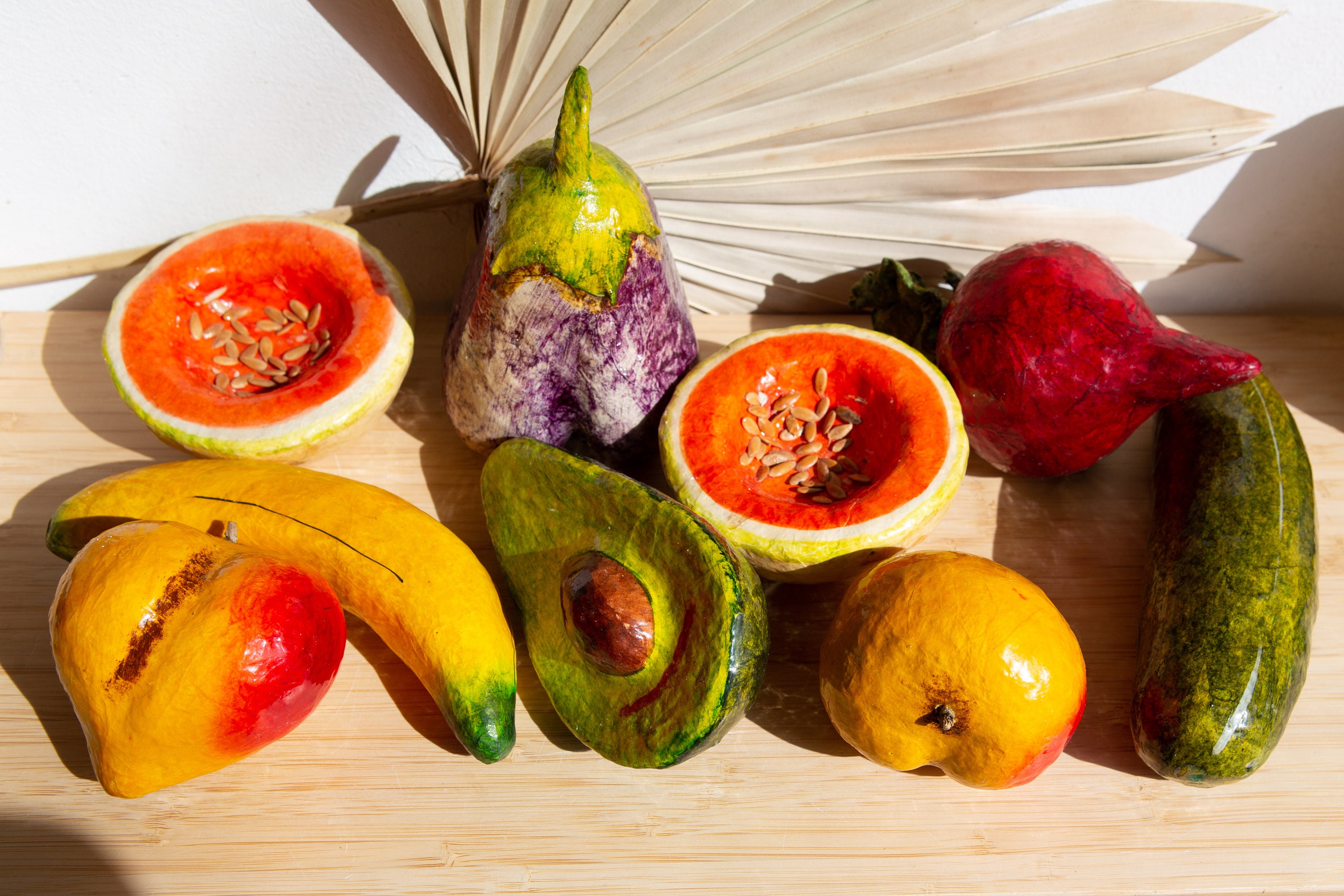 Paper Mache Fruit and Vegetables 9piece Set of Vintage Handmade