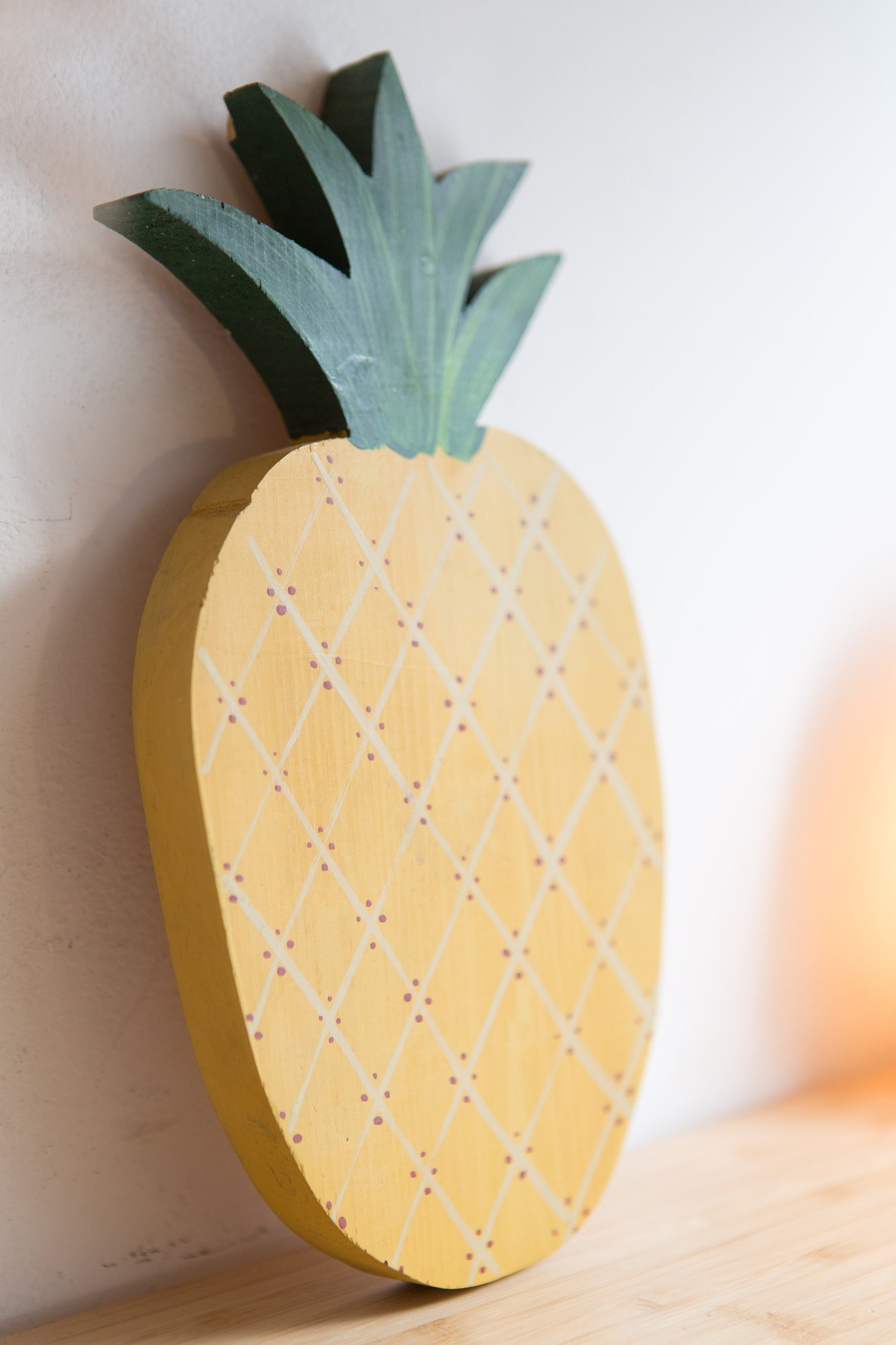 Wood Pineapple Tray and Banana Bowl Pair Vintage Solid Exotic Wood