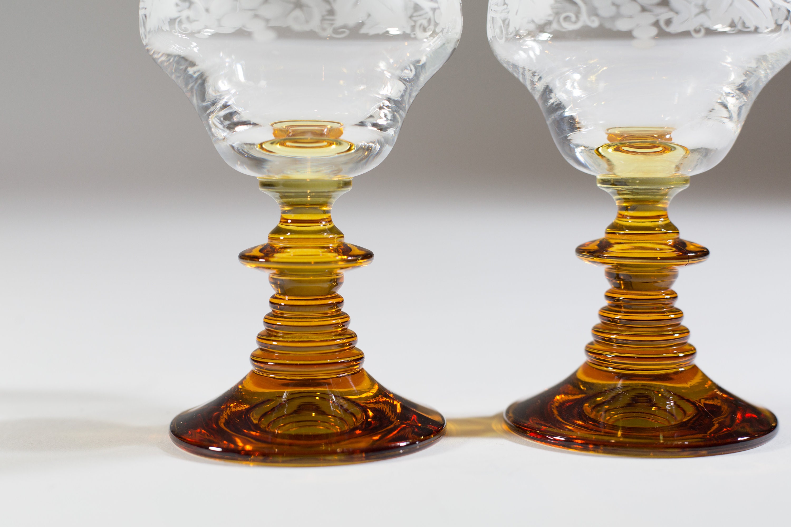 Vintage Amber Wine Glasses Pair of Ribbed Amber Stem Cocktail Glasses