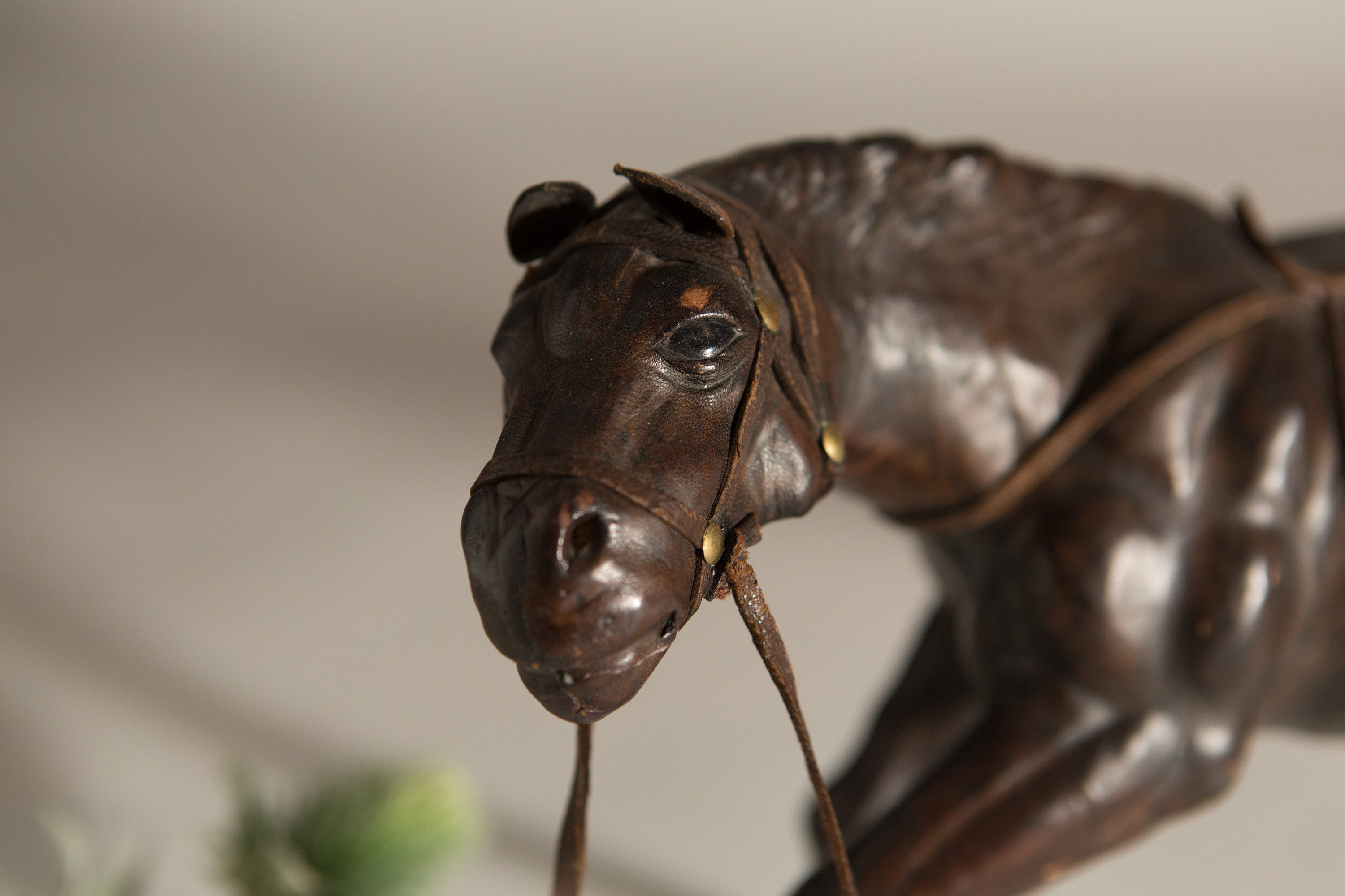 Vintage Leather Horse Brown Equestrian Figurine Antique Edwardian Decor