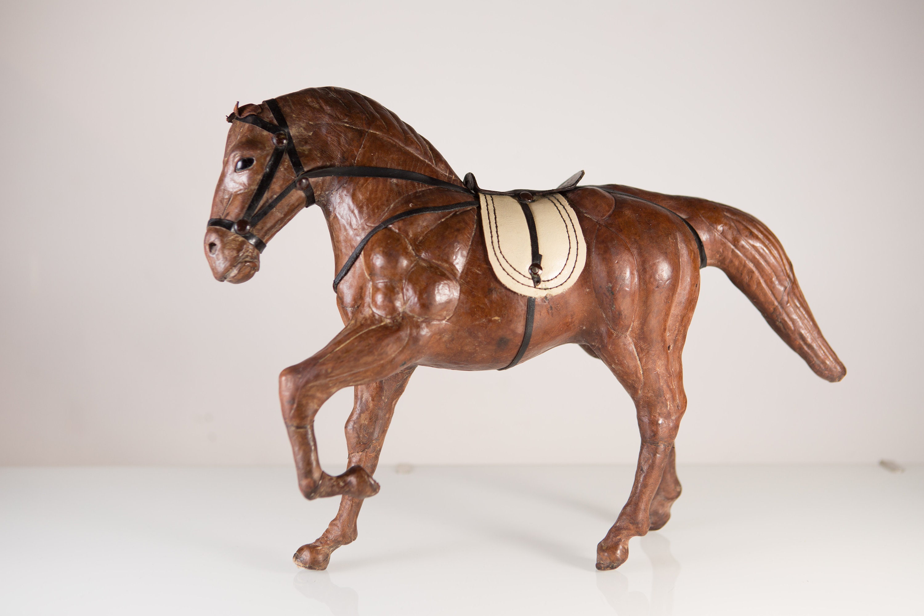 Vintage Leather Horse Brown Equestrian Figurine Antique Edwardian