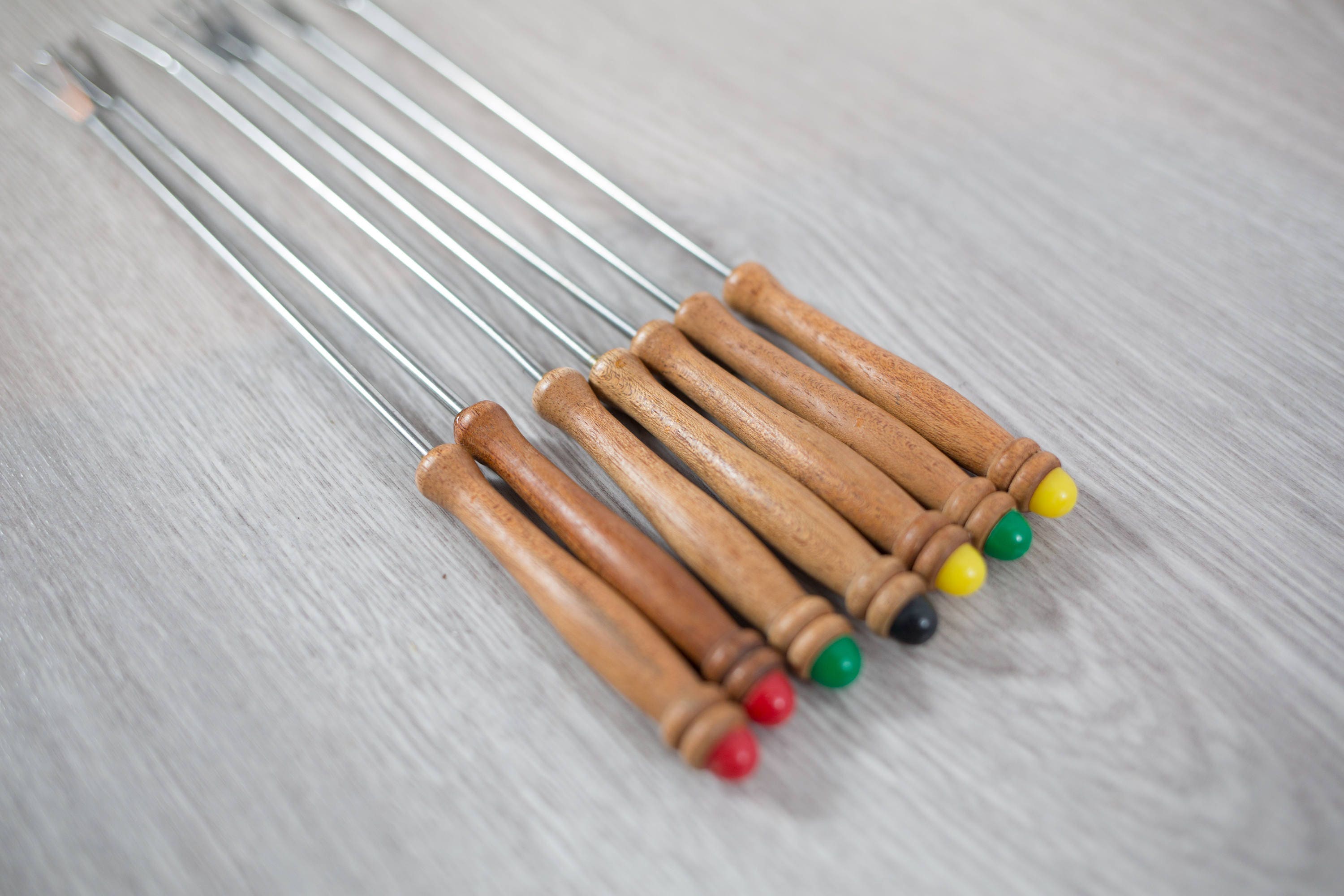 Wood Fondue Forks / Set of 7 Vintage Mid Century Modern Danish